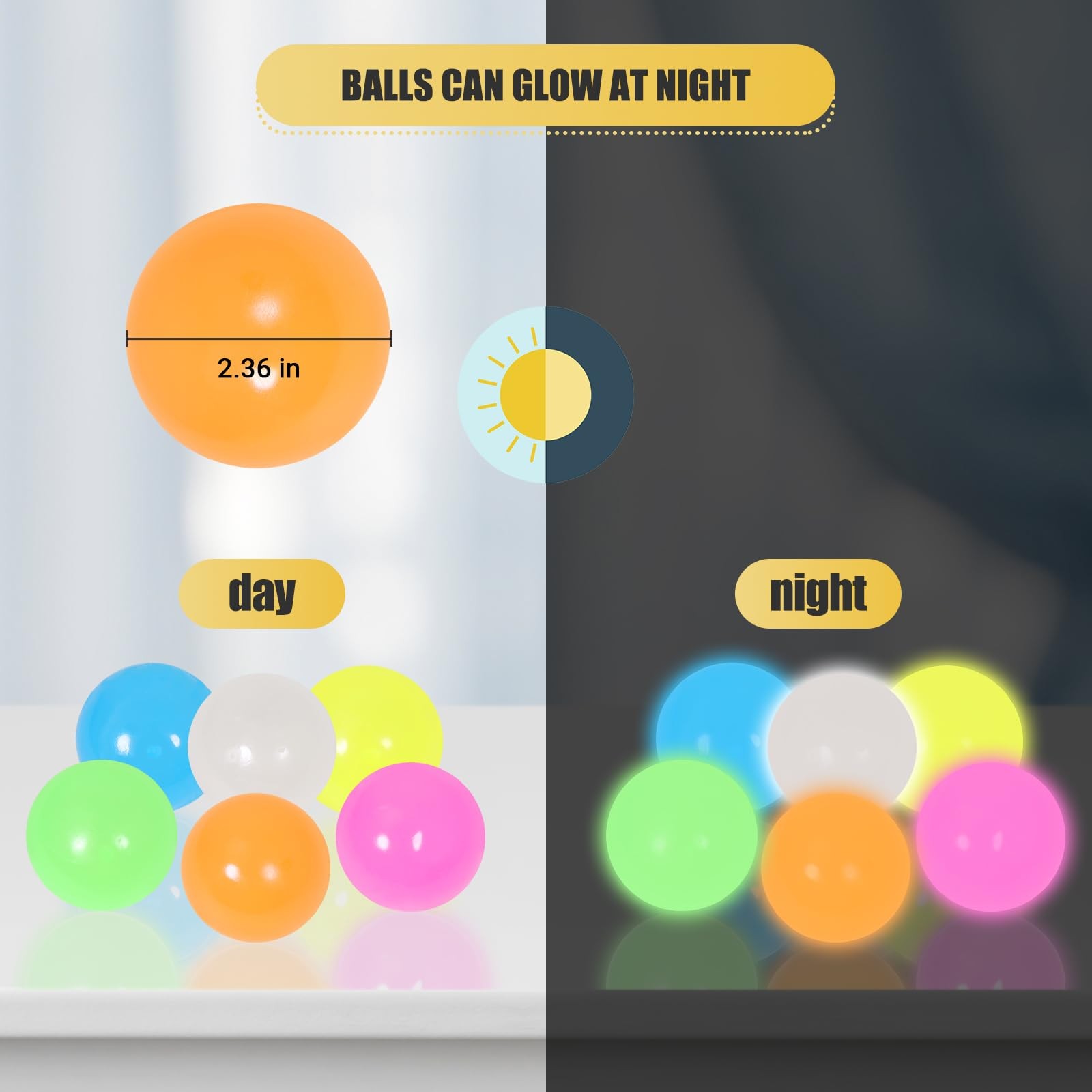 6pcs-2.4in Dream Balls,Glow in The Dark Sticky Balls That Stick to The Ceilin…