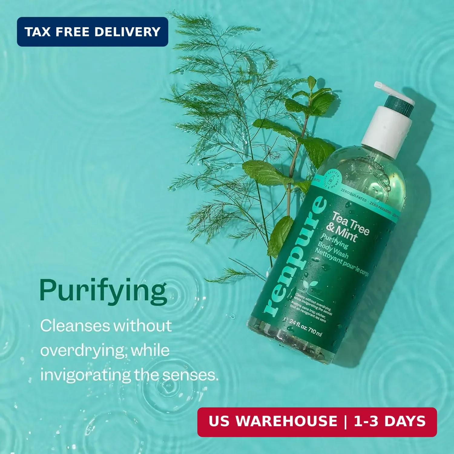 Renpure Tea Tree & Mint Body Wash – Cleanses, Invigorates & Refreshes Skin Witho