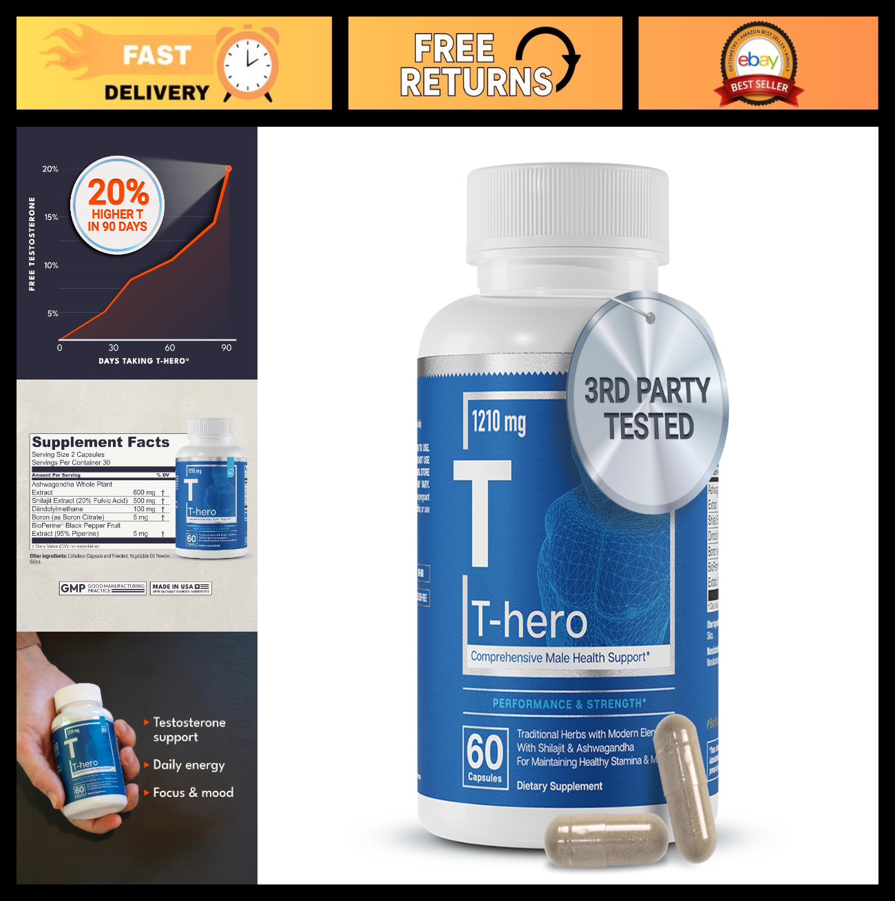 Daily Testosterone Support for Men – Boost Vitality & Drive – Ashwagandha, Shila