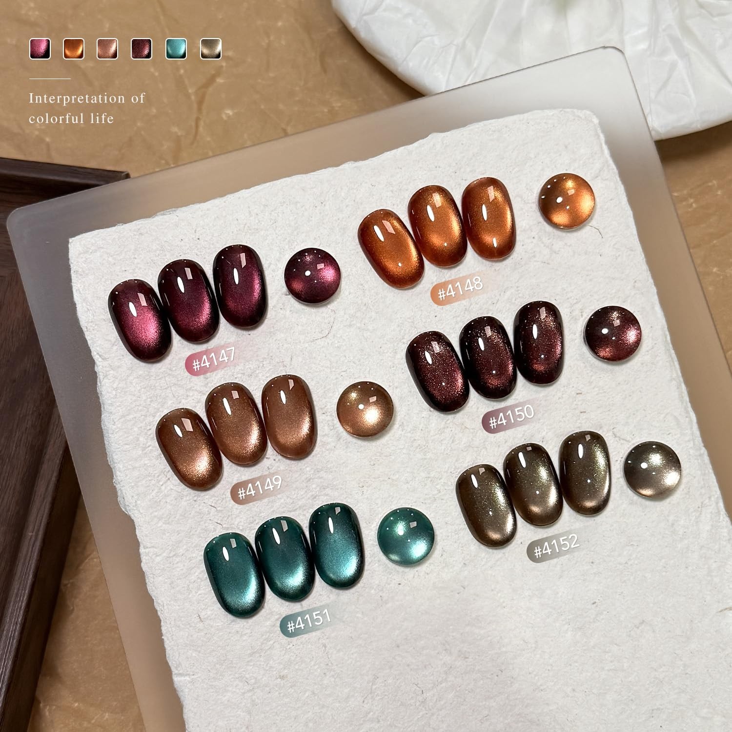 GAOY Glitter Cat Eye Gel Nail Polish Set with Magnet, 6 Colors Brown Green Purpl