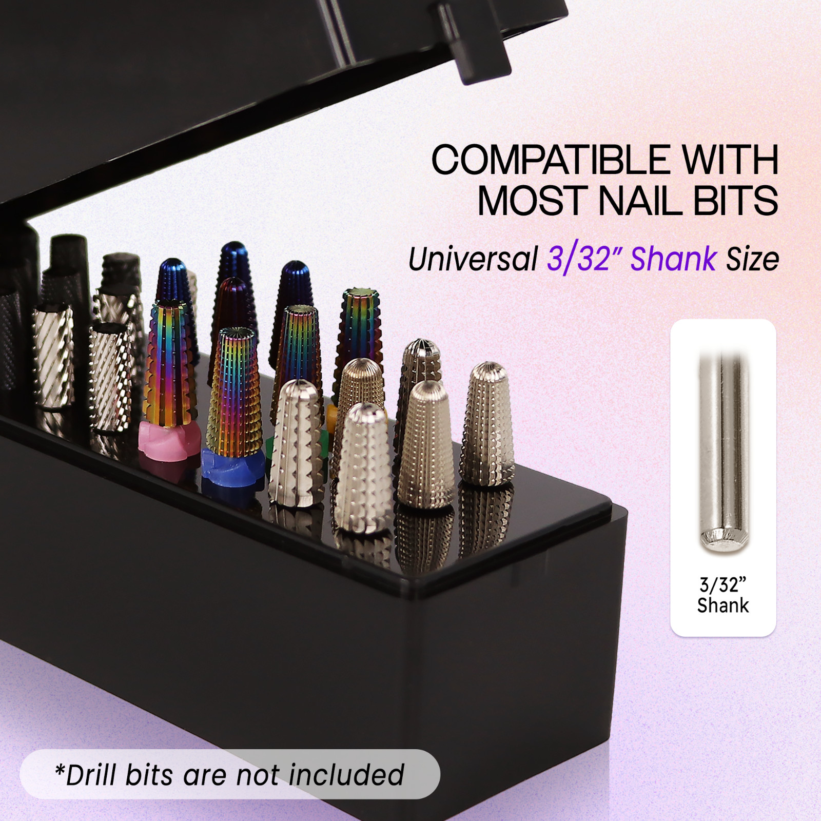 PANA 30 Holes Pink Nail Drill Bits Display Holder – Dust Proof Organizer