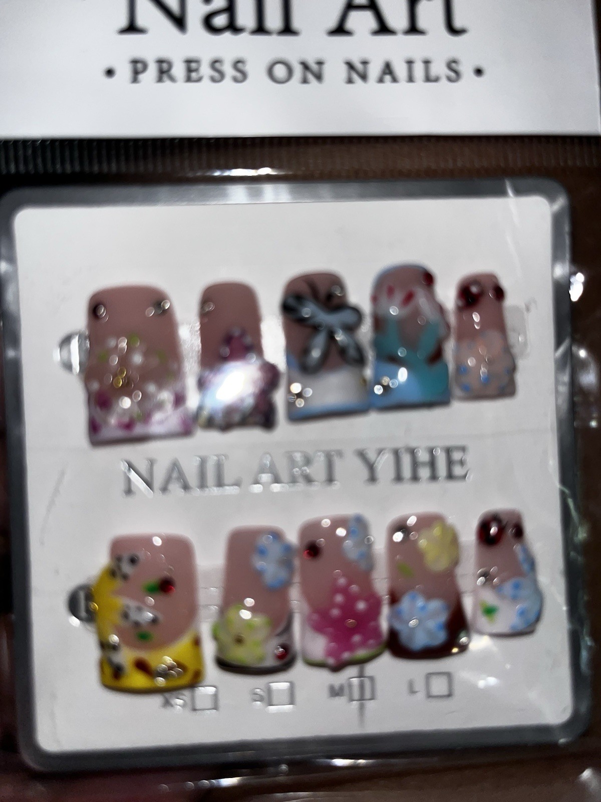 Pink Multicolor 3D Floral Square Short Press-On Nails, Pre-Designed Set