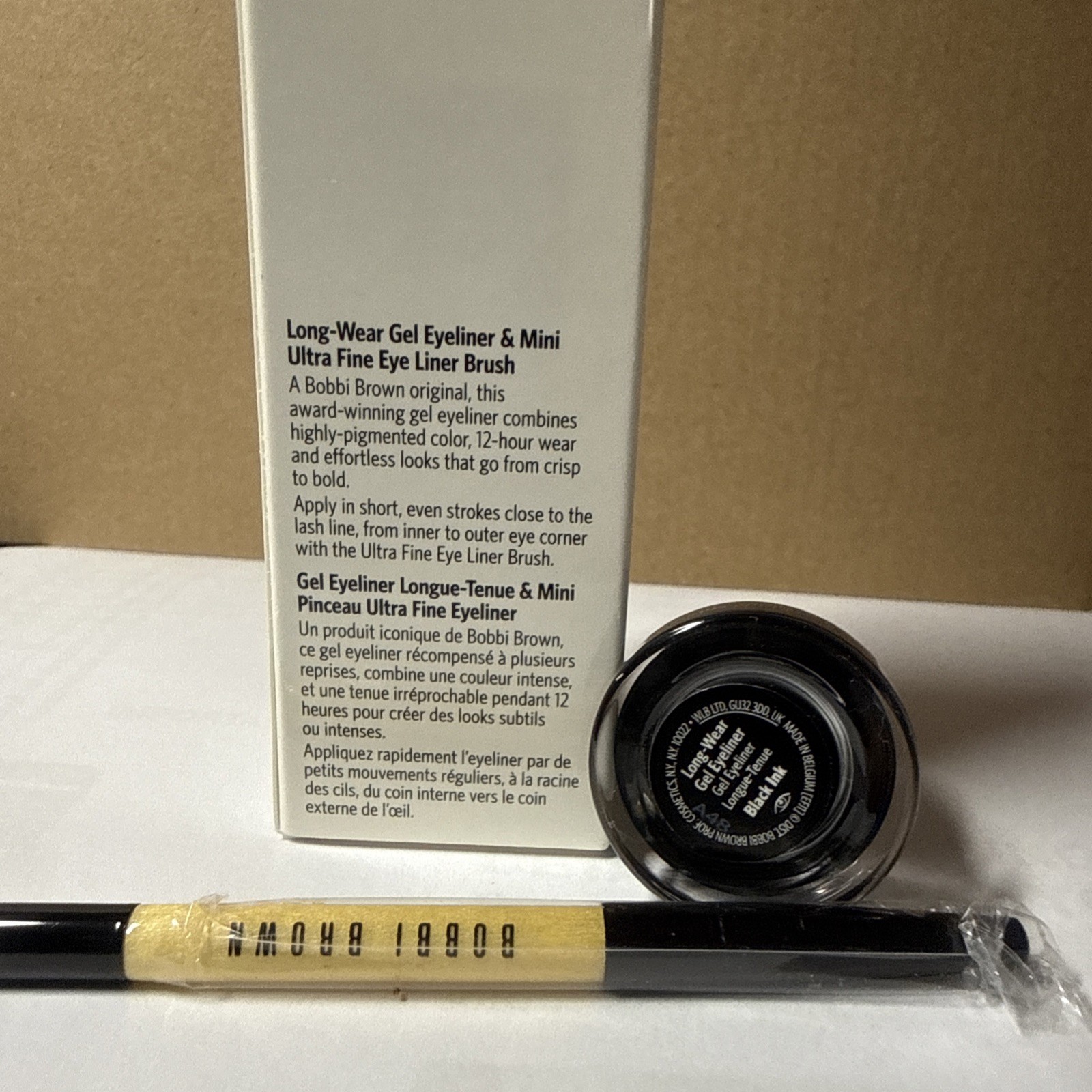 Bobbi Brown Long-Wear Gel Eyeliner, .05oz & Mini Ultra Fine Eye Liner Brush, NIB
