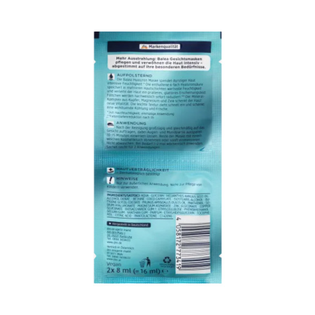 4 x Hyaluron face mask, 16ml Balea Vegan Each Buyer Get a GIFT!