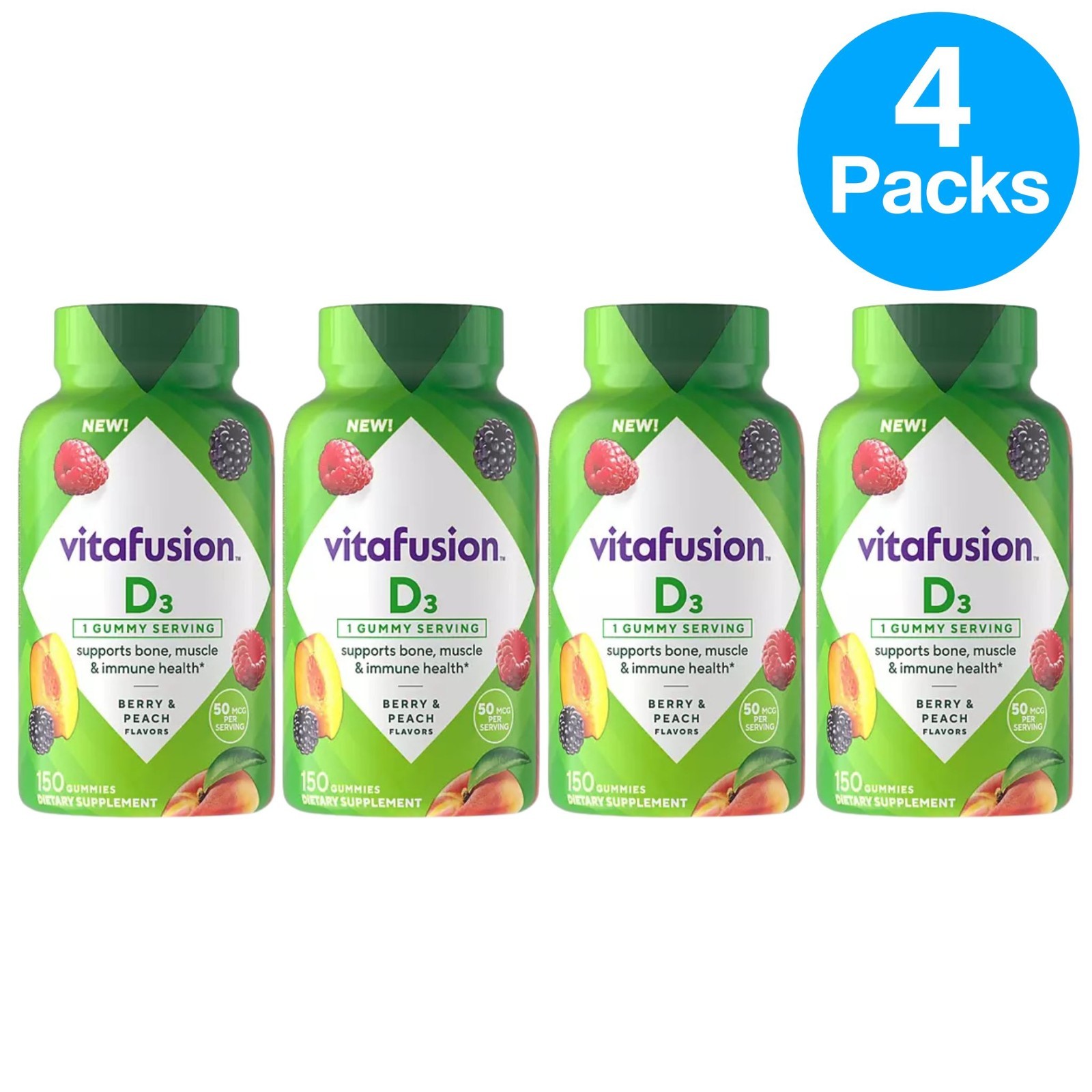 Vitafusion D3 50mcg 150ct Gummies 4 Pack – New Exp 04/2026