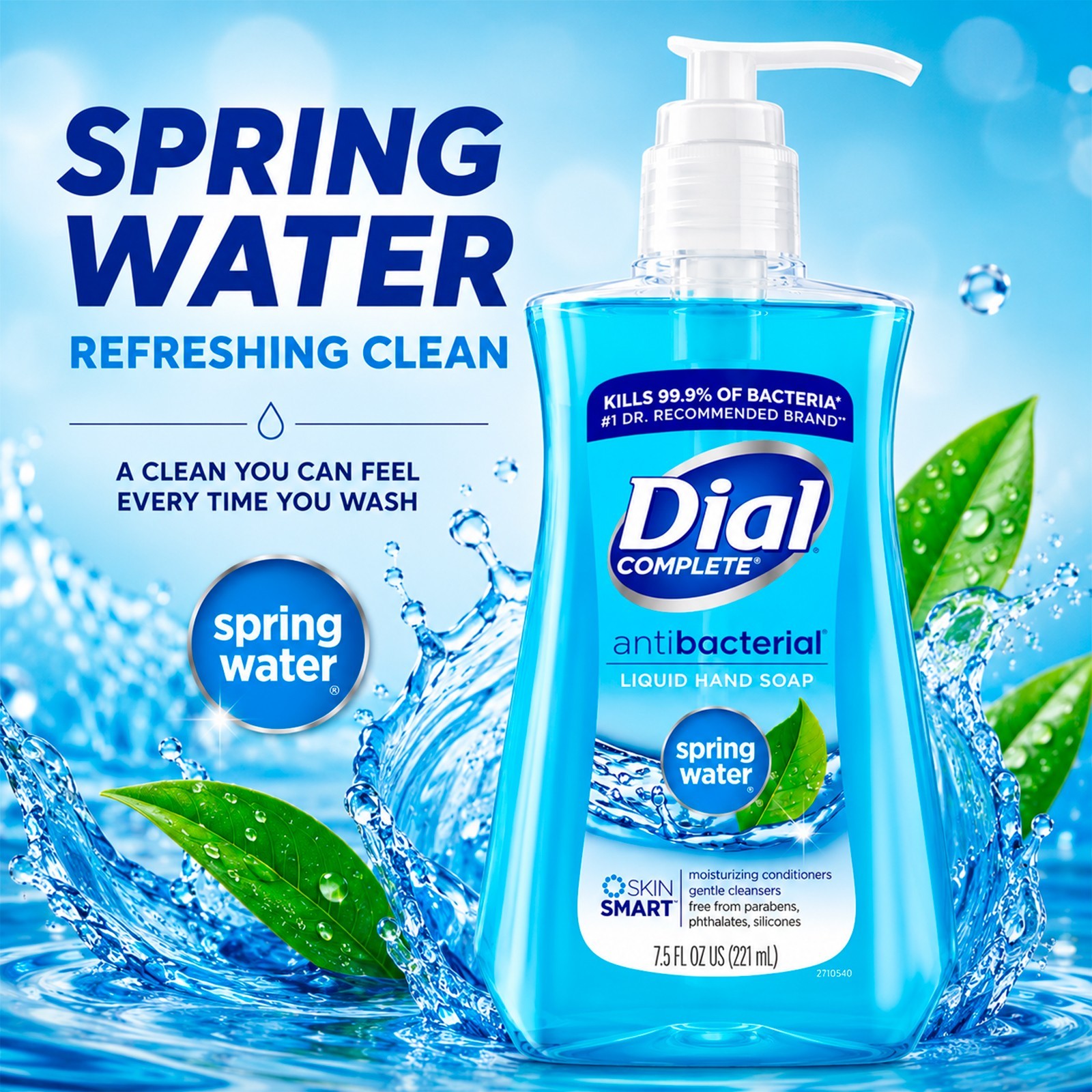 Dial Complete Antibacterial Liquid Hand Soap Spring Water 7.5 oz (12 Pack)
