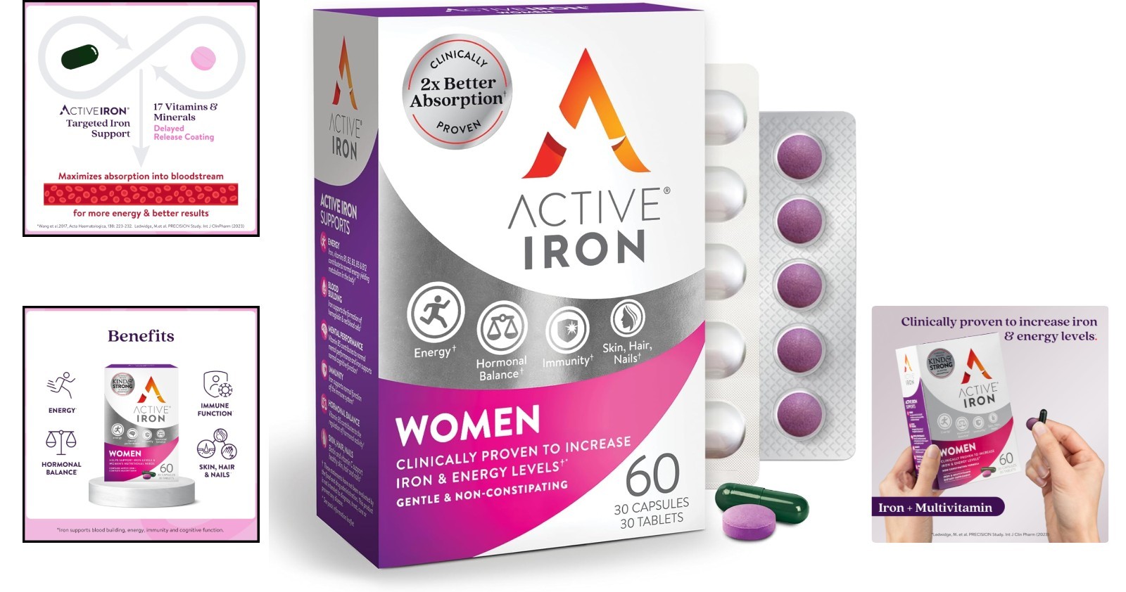 Clinically Proven 25mg Iron + Multivitamin Duo for Women – 60 Count Foil Packs