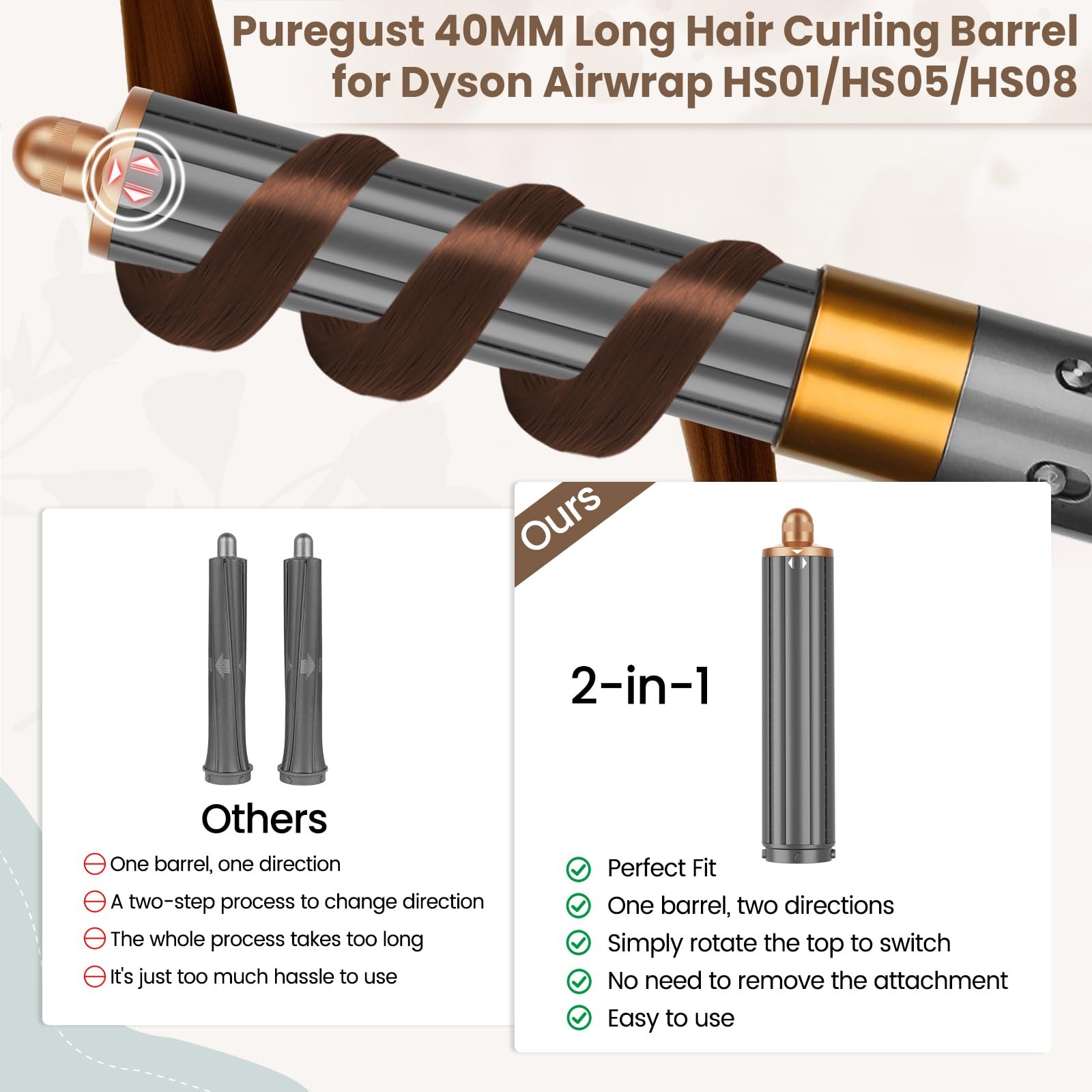 1.6IN Long Hair Barrels Attachment Compatible with Dyson Airwrap HS01 HS05 HS…