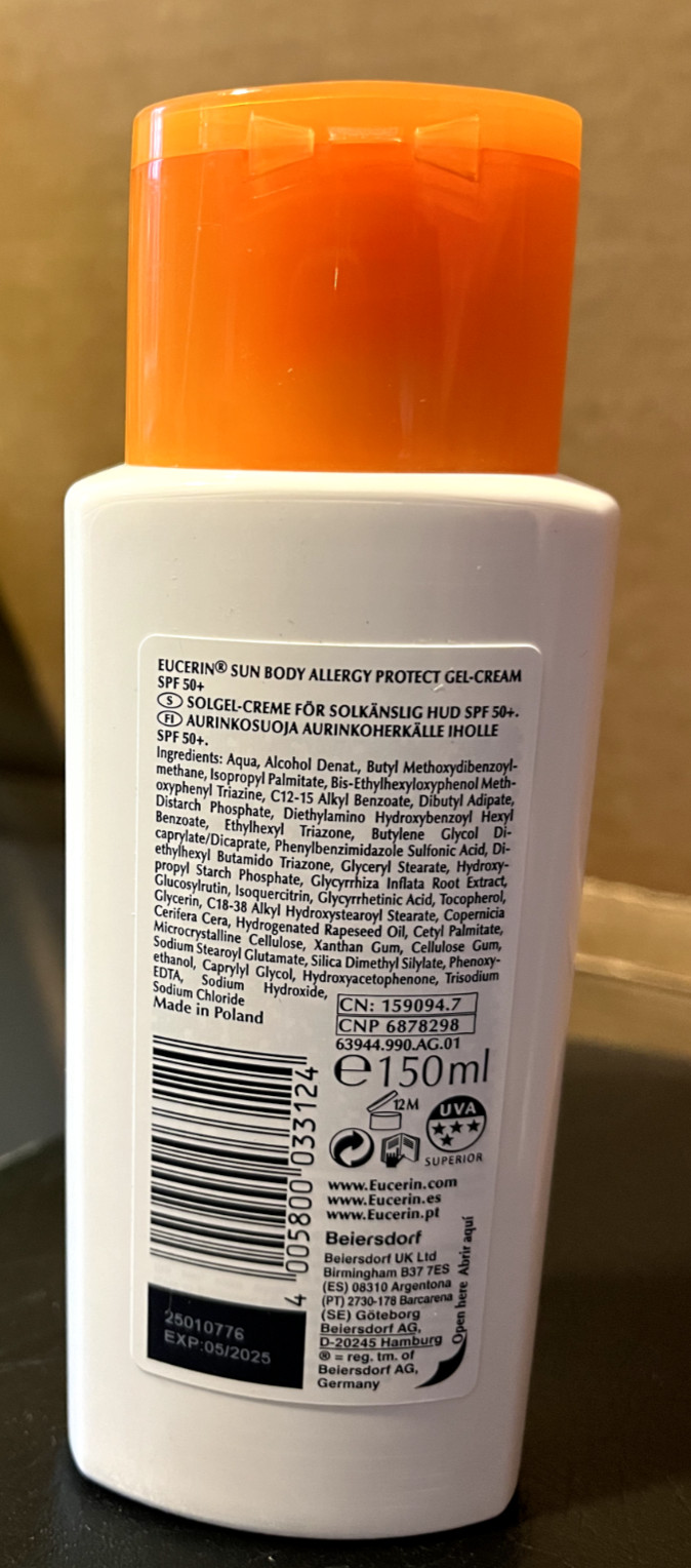 Eucerin Sun Allergy Protect Cream – Gel SPF50+ 150ml EXP 08/2027 New Package