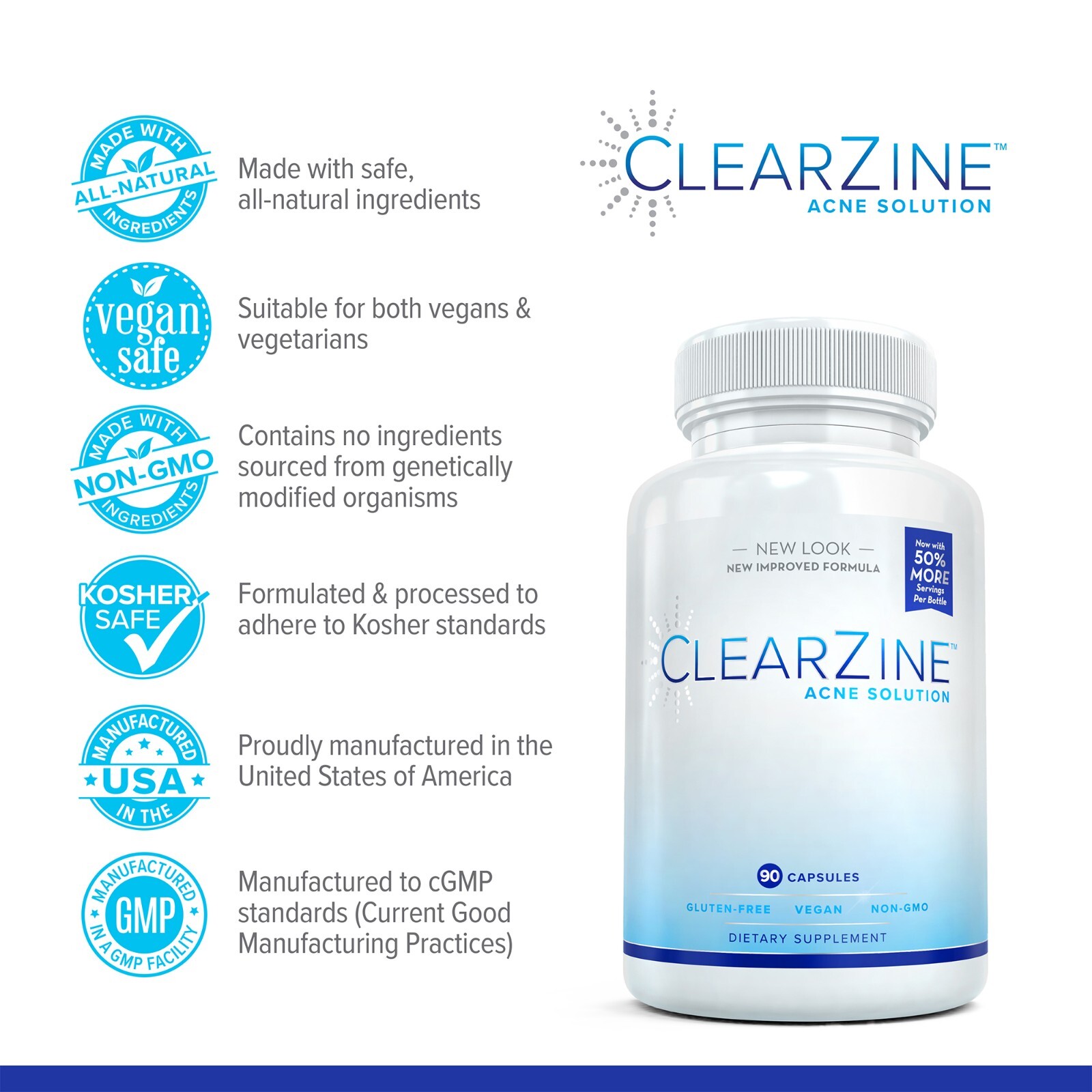 ClearZine: Most Powerful Acne & Clear Skin Supplement for Teens & Adults, 90 ct.