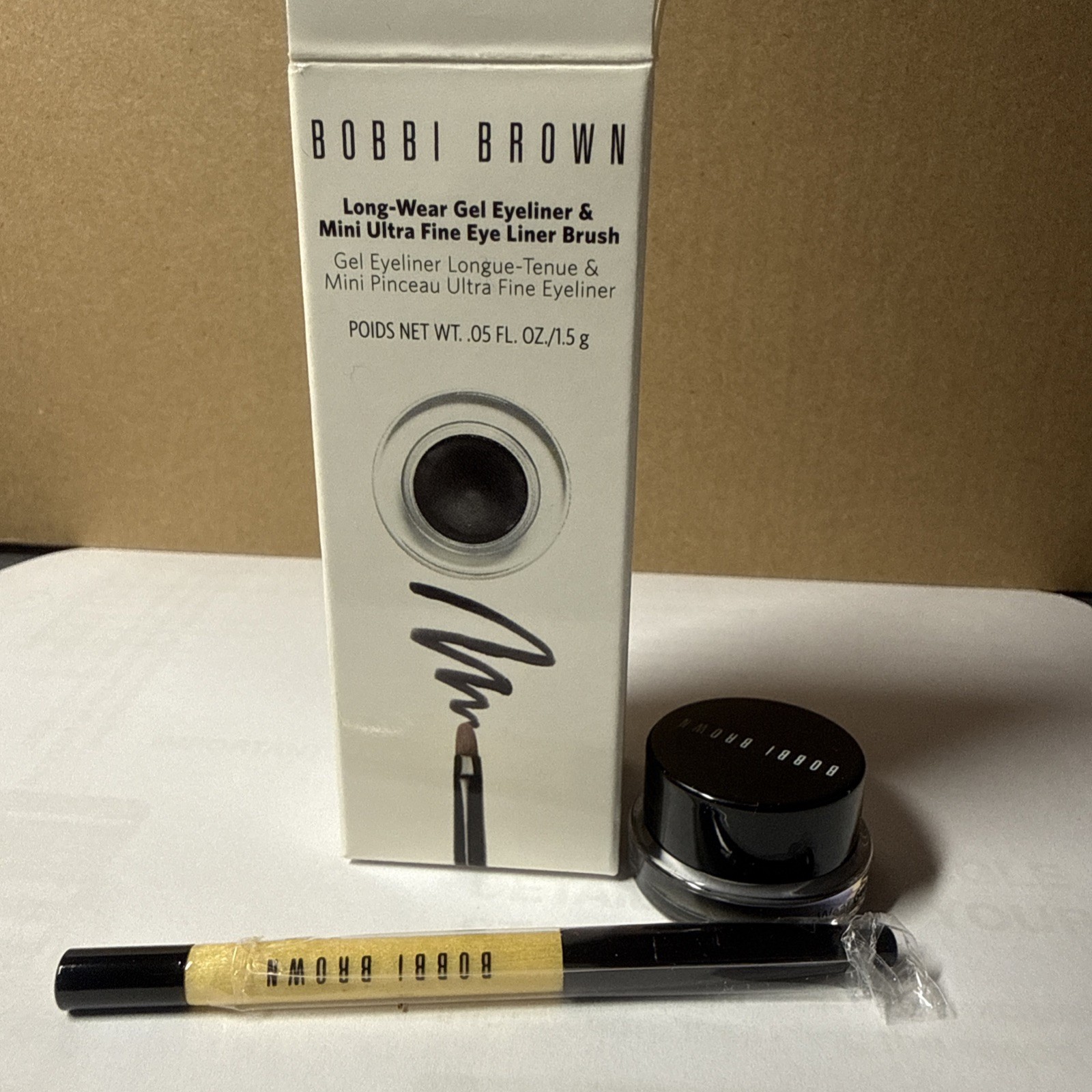 Bobbi Brown Long-Wear Gel Eyeliner, .05oz & Mini Ultra Fine Eye Liner Brush, NIB
