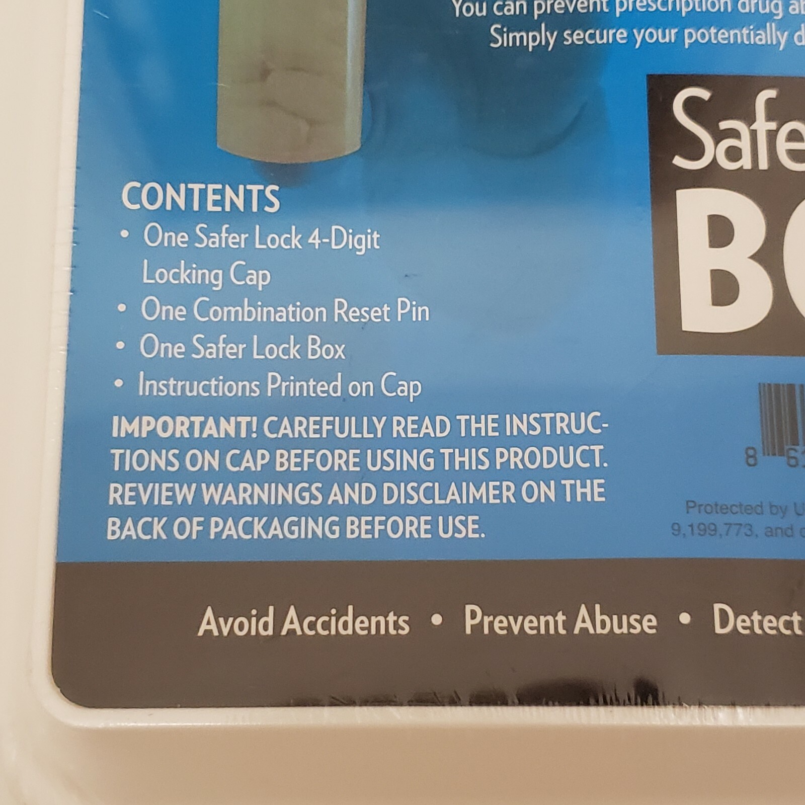 Safer Lock Box Keep Your Medicine Safe 4 Digit Combination Lock Cap *SEALED*