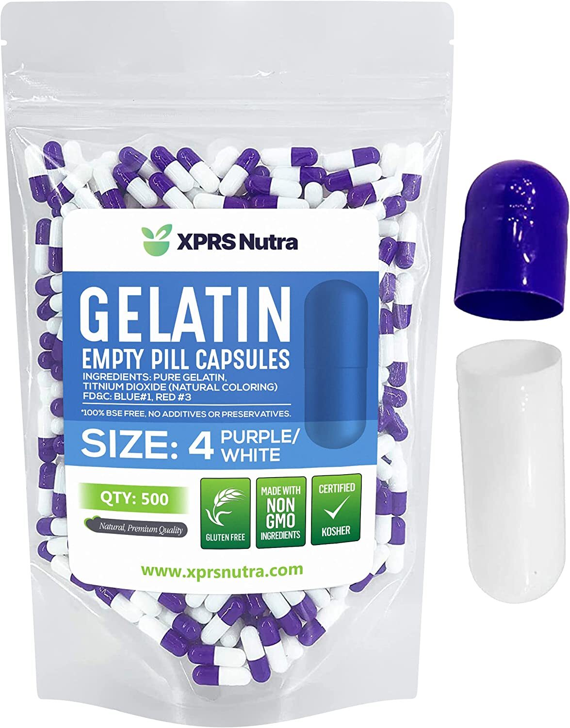Capsules Express Size 4 Purple & White Empty Gelatin Capsules Kosher Gel Pill
