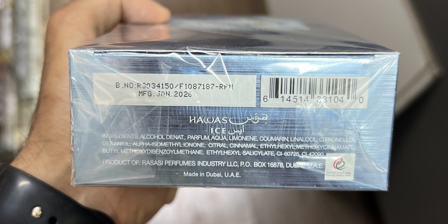 Hawas Ice Parfum Spray Men 3.4 oz/100 Ml Eau de Parfum