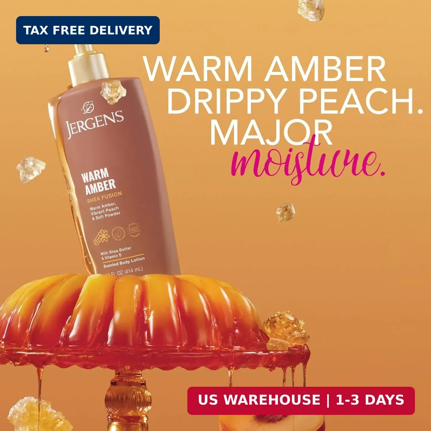 Jergens Shea Fusion Warm Amber Scented Lotion, Moisturizing Body Lotion with She