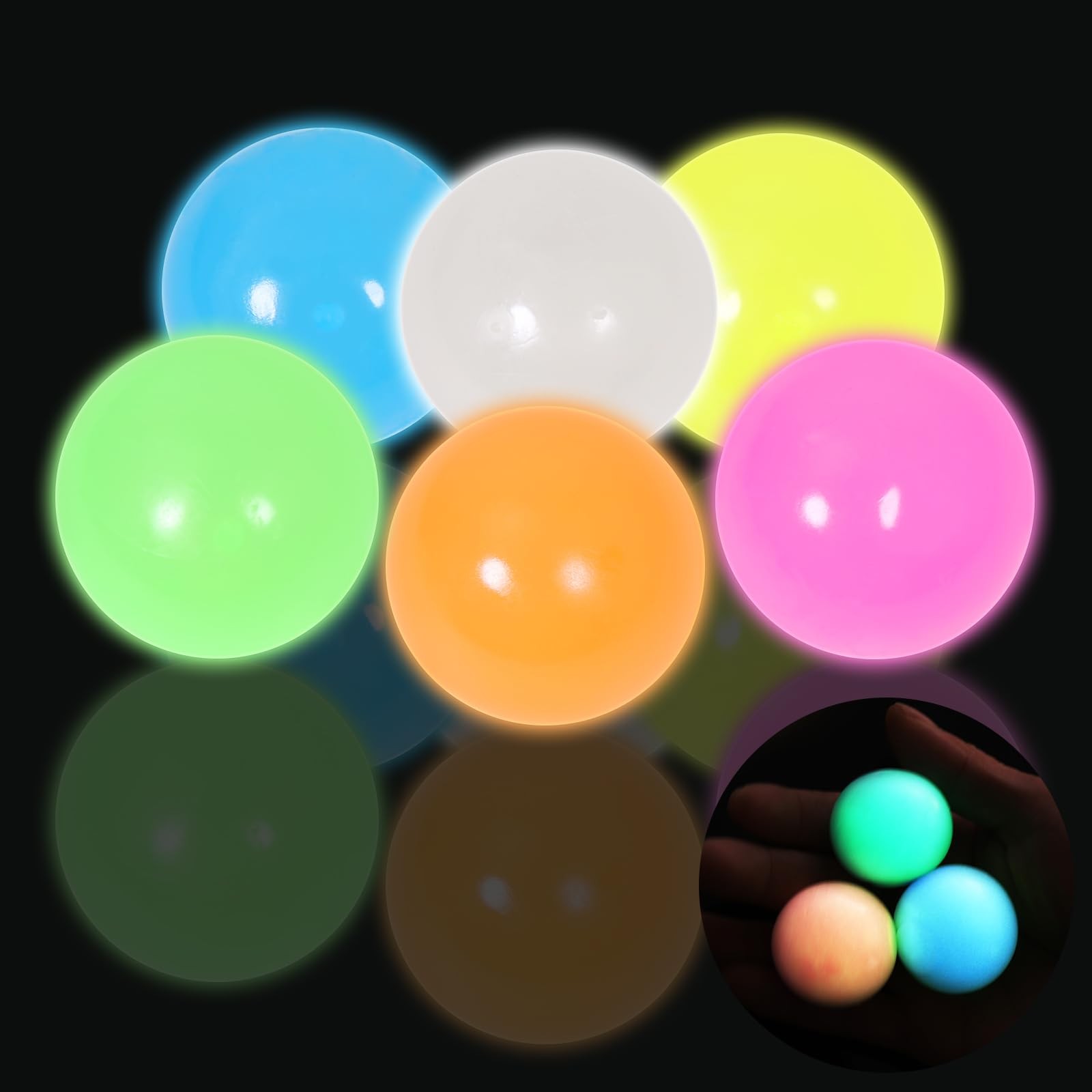 6pcs-2.4in Dream Balls,Glow in The Dark Sticky Balls That Stick to The Ceilin…