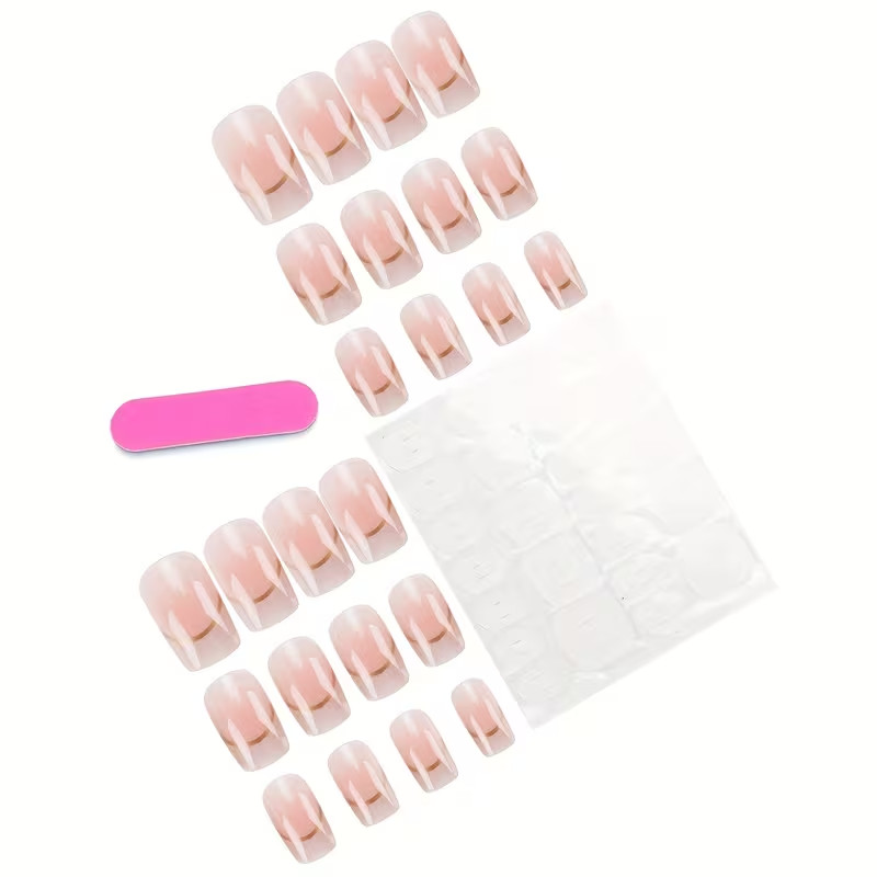 24pcs Medium Square Press-On Nails, French Tip Gradient Glossy, Parties, Events