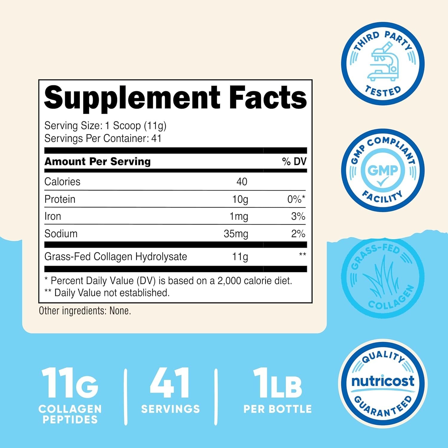 Collagen Peptides Powder 1LB Grass Fed Unflavored