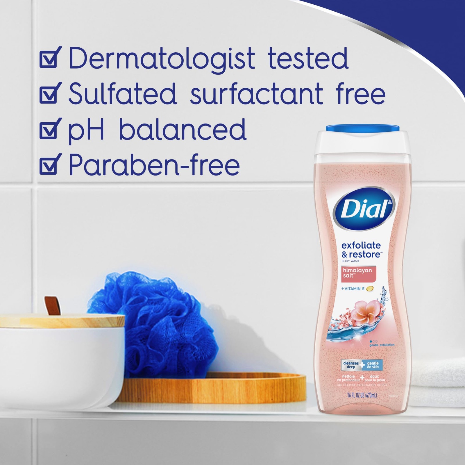 Dial Body Wash, Exfoliate & Restore Himalayan 16 Fl Oz (Pack of 4), Pink