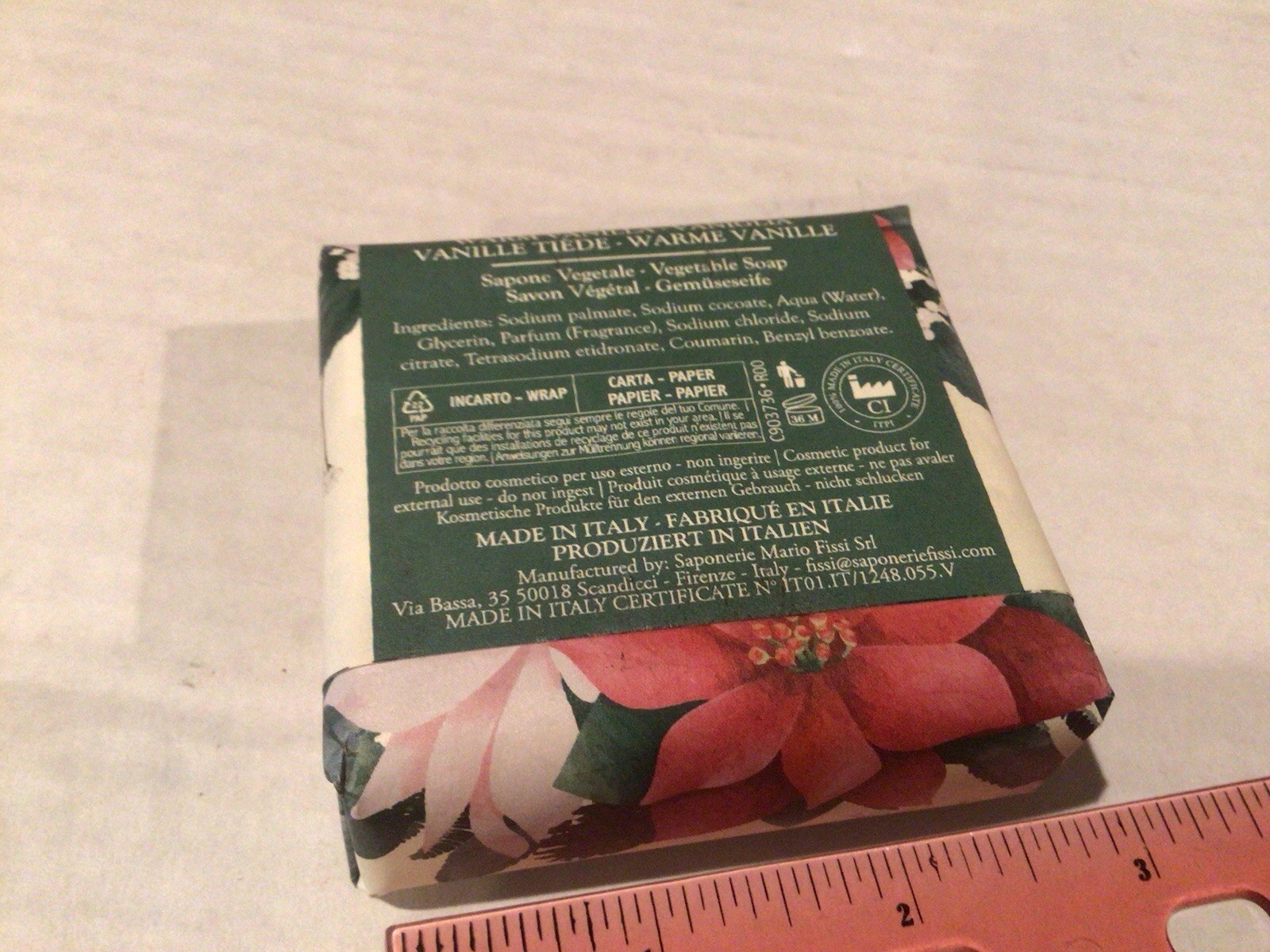 Saponeric Handmade In Italy Soap Warm Vanilla 106g 3.7 oz. One Bar