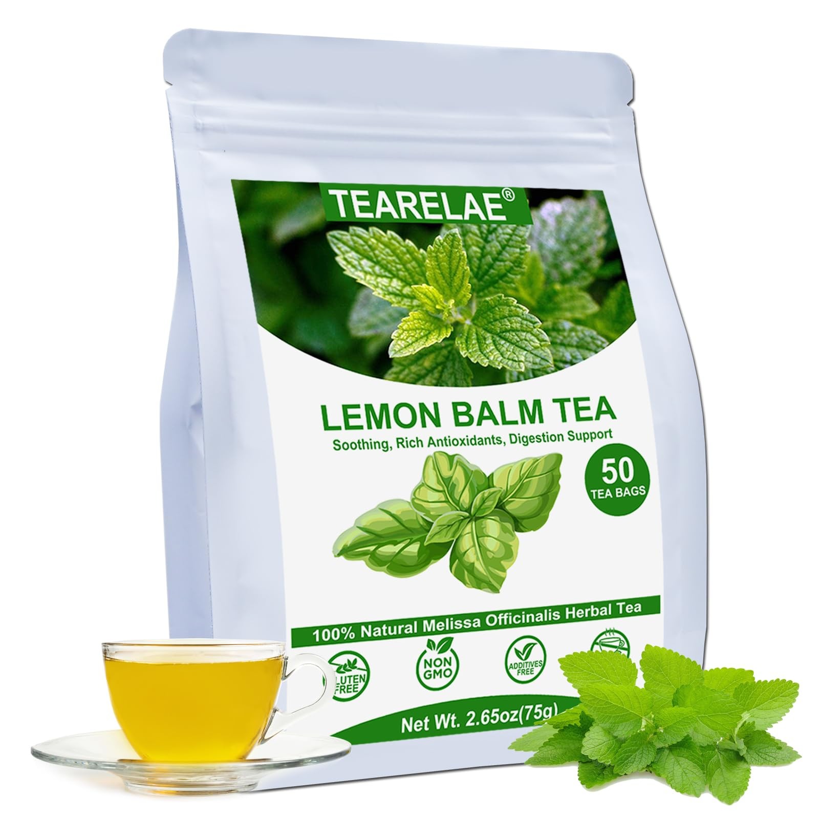 TEARELAE Lemon Balm Tea Bag, 1.5g X 50 Count | Premium Natural Lemon Balm Leaf,