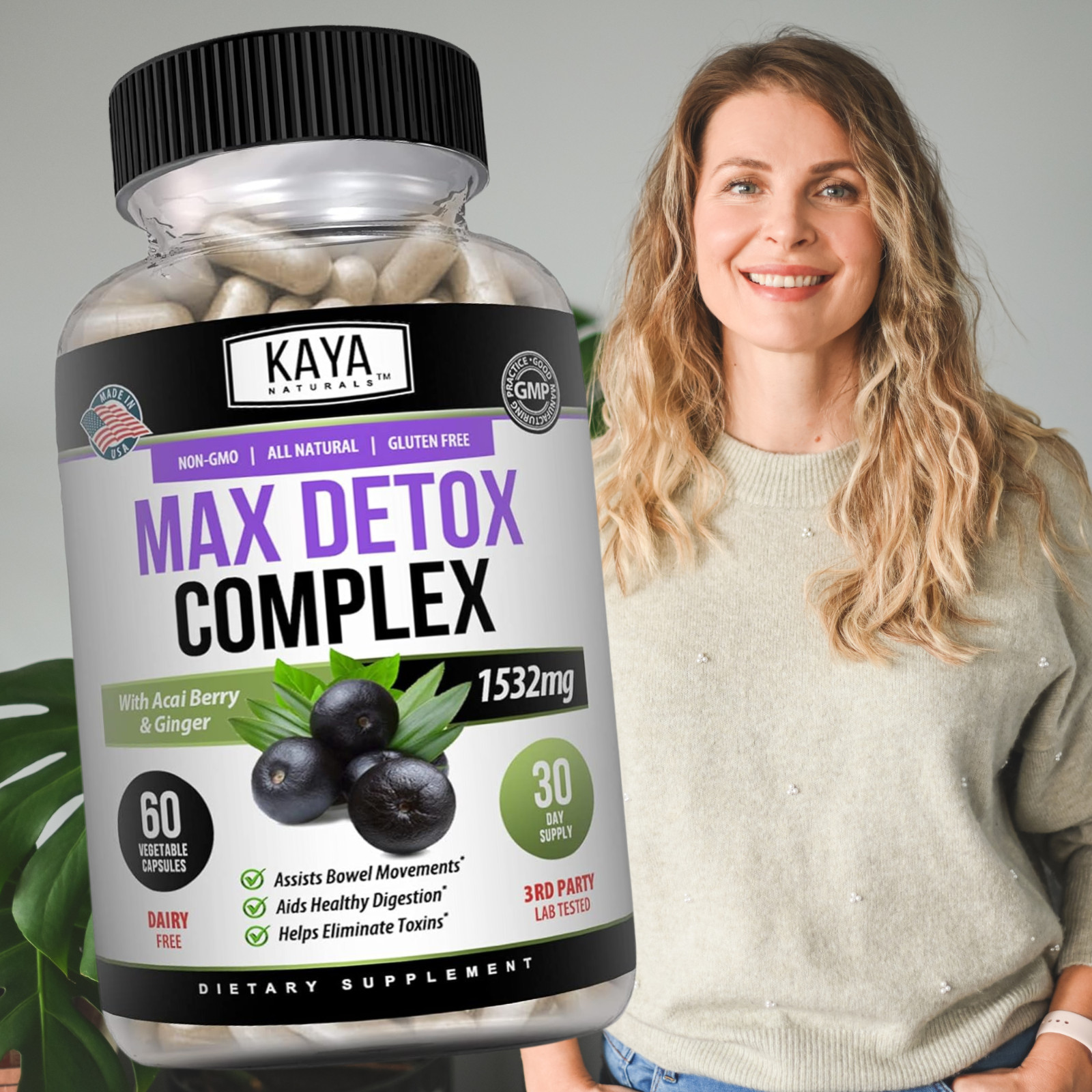 Max Detox 60ct Colon Liver Gut Cleanse Toxins Energy Boost Weight Loss Capsules