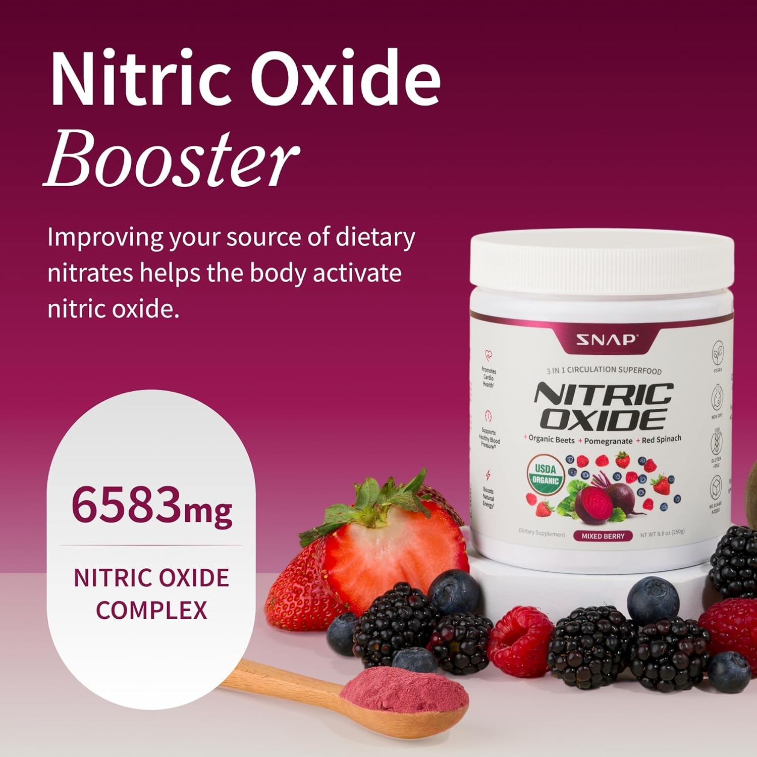 USDA Organic Beet Root Powder Nitric Oxide Supplements for Men Women Pomegranate