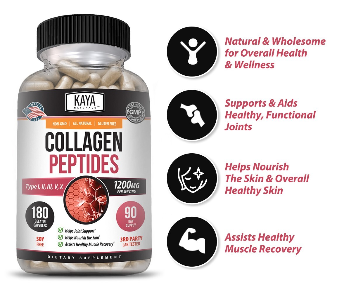 COLLAGEN PEPTIDES Types I, II, III, V, X 180ct Pills Anti-Aging Skin Capsules
