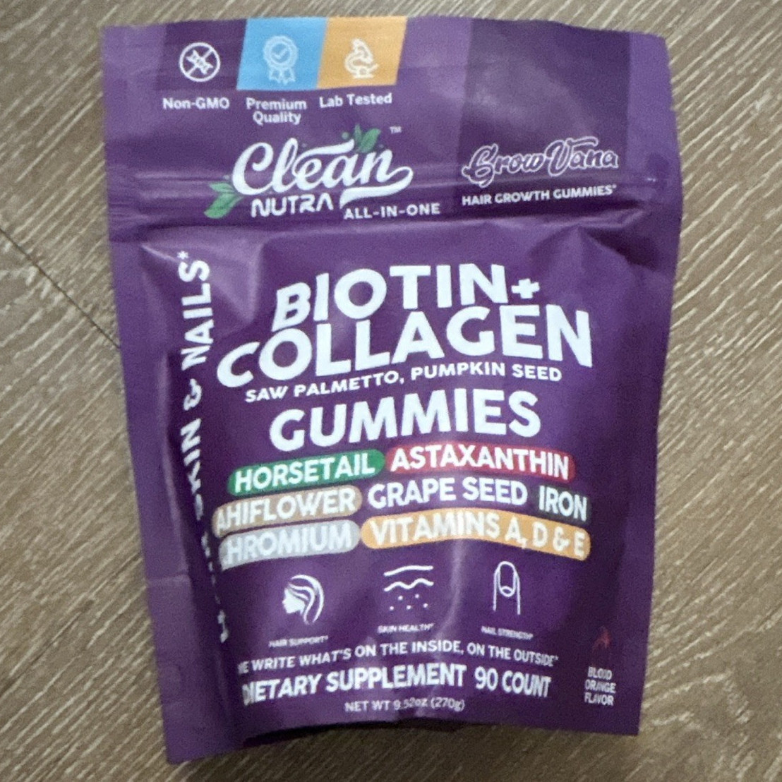 Clean Nutra Biotin + Collagen Hair Growth Gummies 5000mcg Blood Orange 90