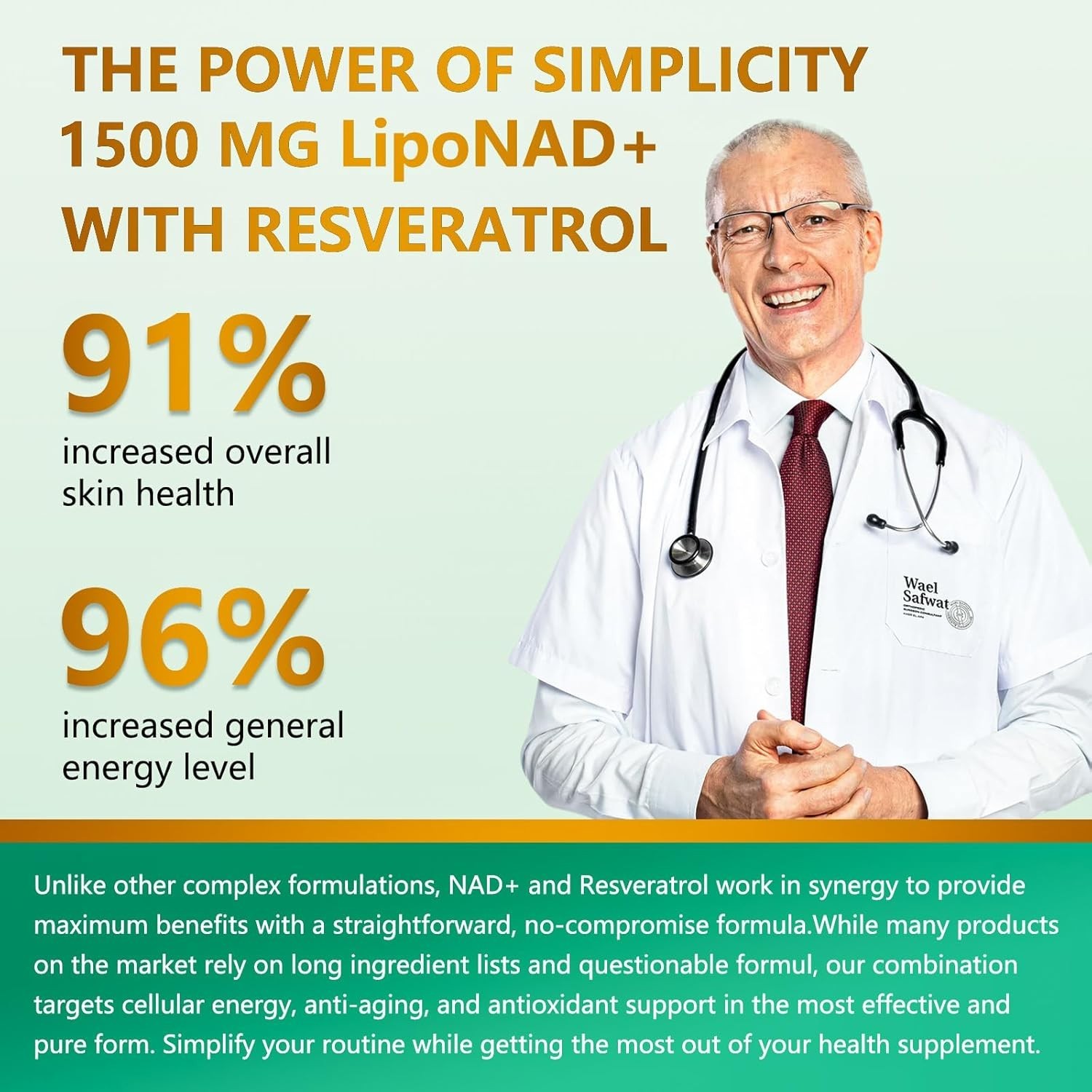 UNcena NAD+ Supplement 1500mg Liposomal Nicotinamide Riboside Resveratrol 120 Ca