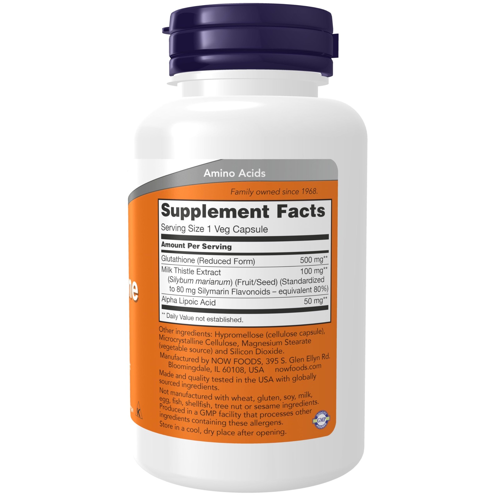 NOW Foods Supplements, Glutathione 500 mg, 60 Count (Pack of 1), Light Beige