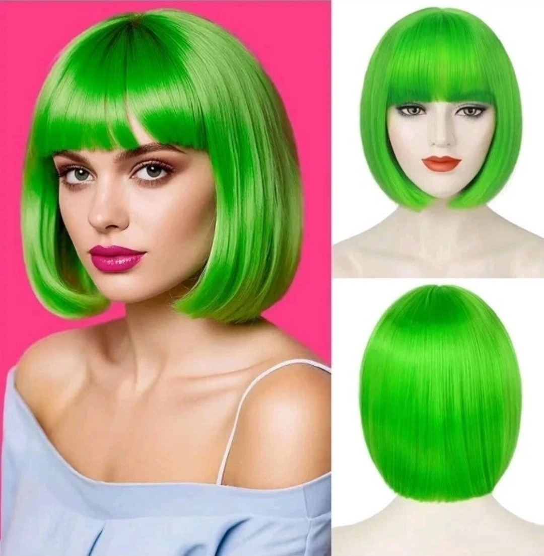 Green Bob Wig Short Straight Bob Wig with Bangs Heat Resistant Synthetic Colorfu