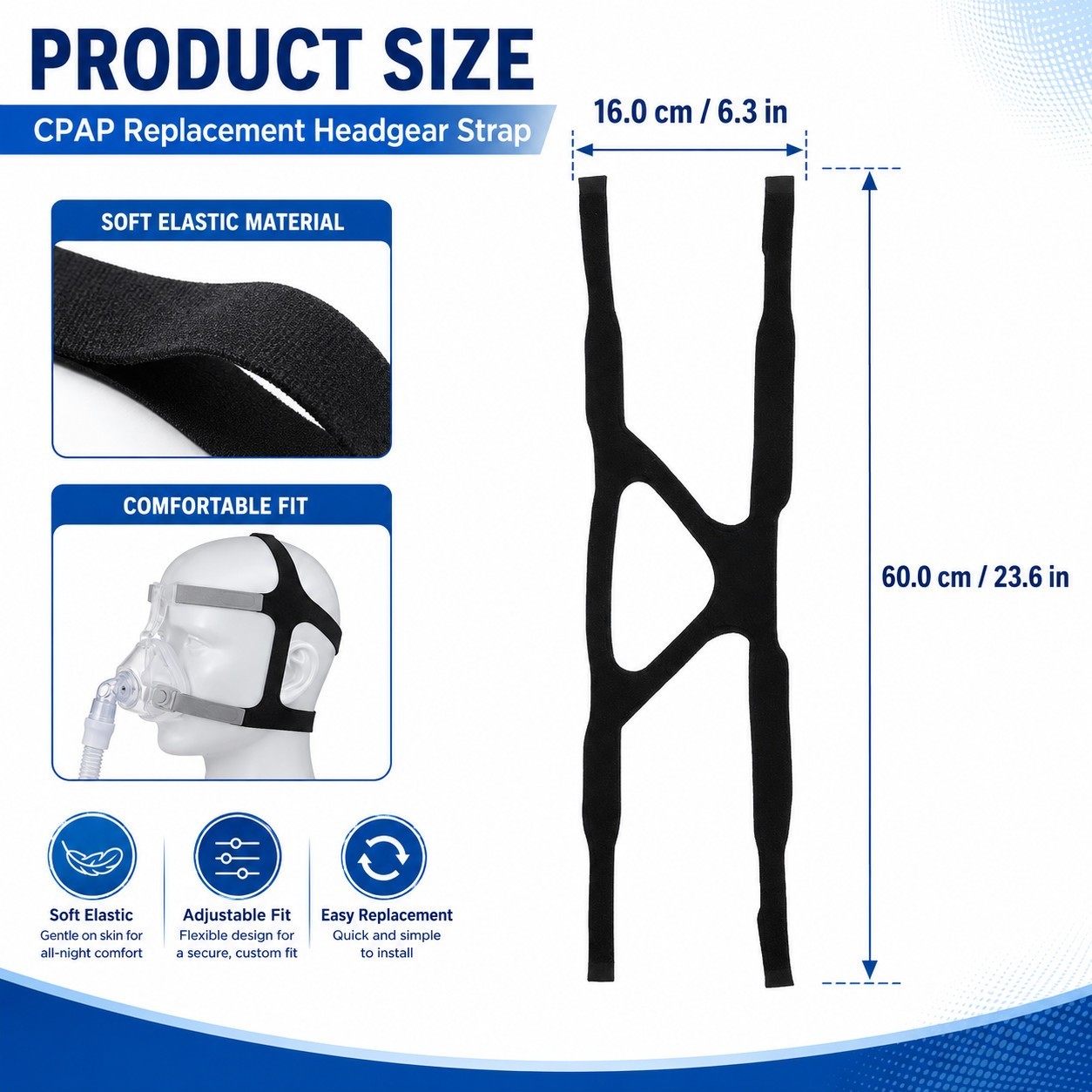 4 Pack CPAP Mask Headgear Replacement Strap Soft Elastic Universal Fit Kit