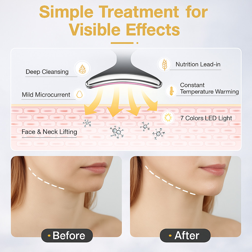 Neck Face Lifting Massager Skin Tighten Device LED Anti Wrinkle Double Chin US