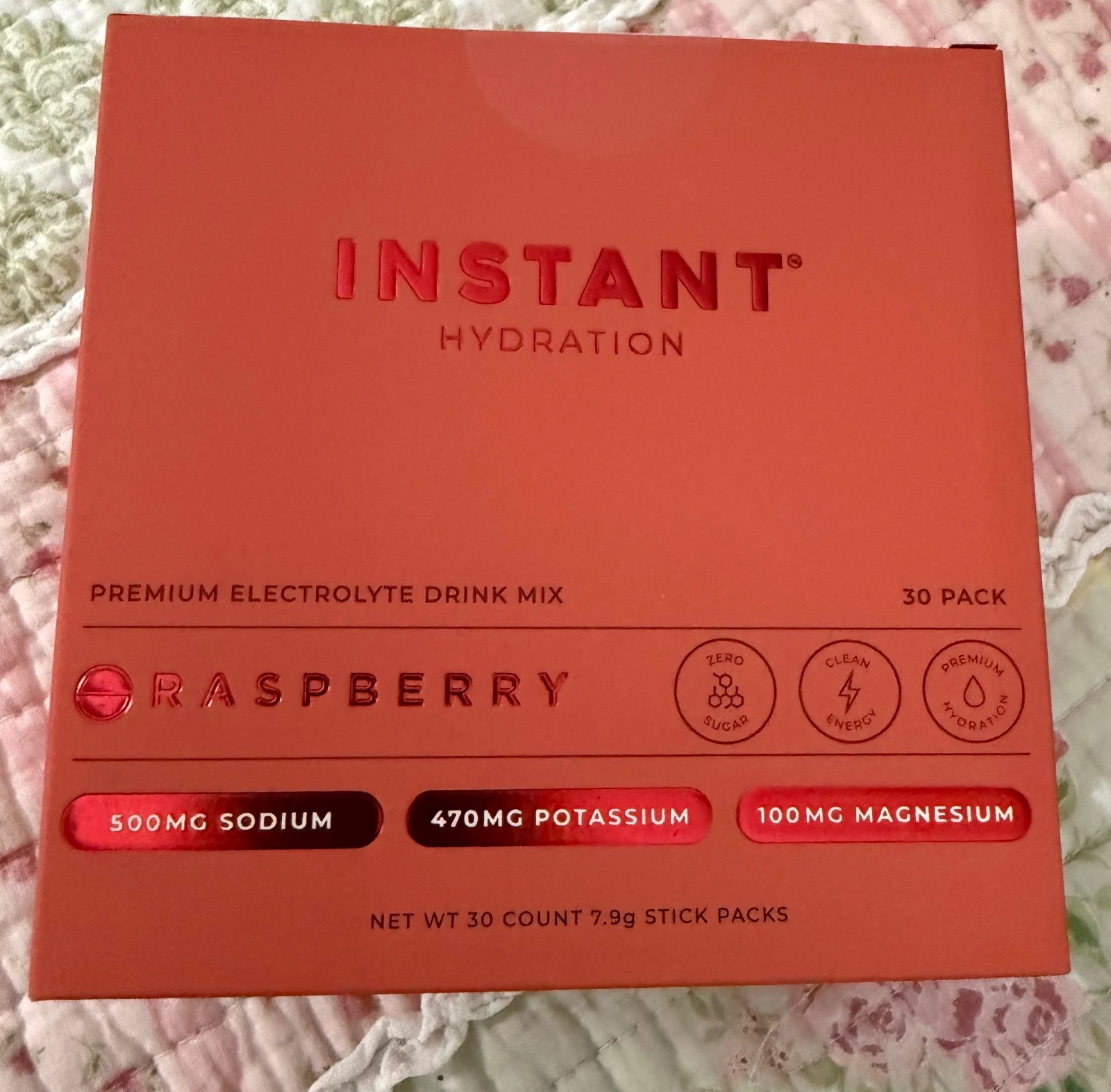 Instant Hydration Electrolytes Powder Packets – Raspberry 30 Count – NIB
