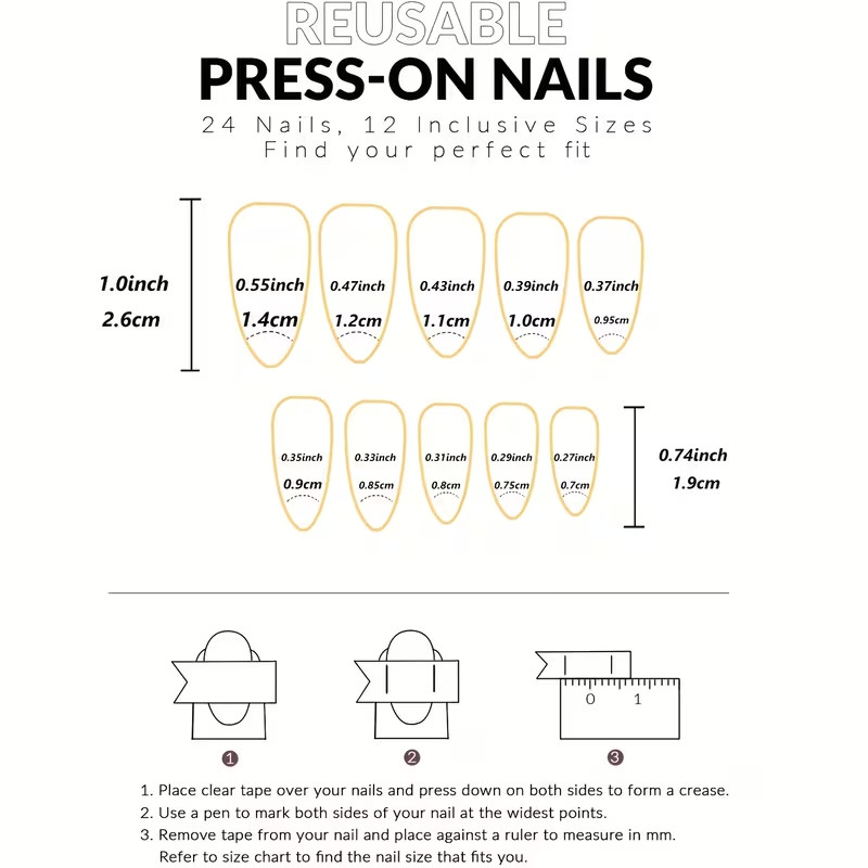 24pcs Short Almond Press-On Nails, Golden French Tip Glossy, Parties, Events