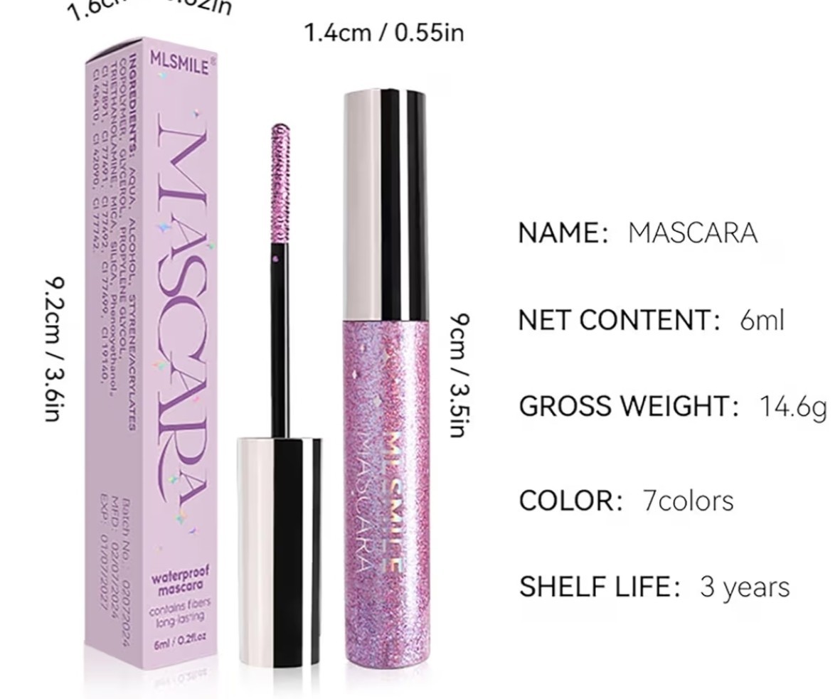 MLSMILE Glitter Liquid Mascara Waterproof Long Lasting 6ml Silver Gold
