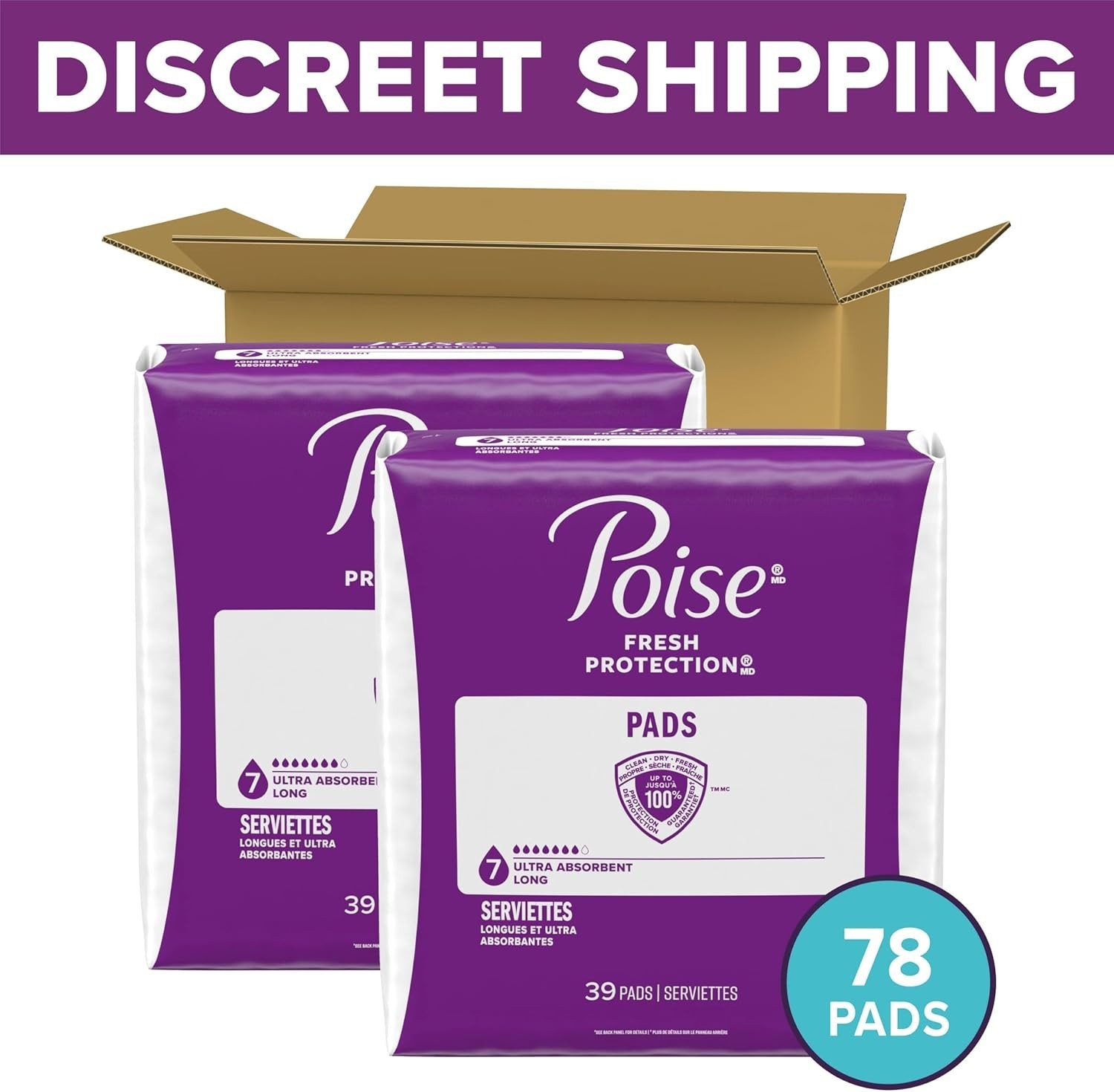Incontinence Pads 7 Drop Ultra Absorbency Long Length 78 Count