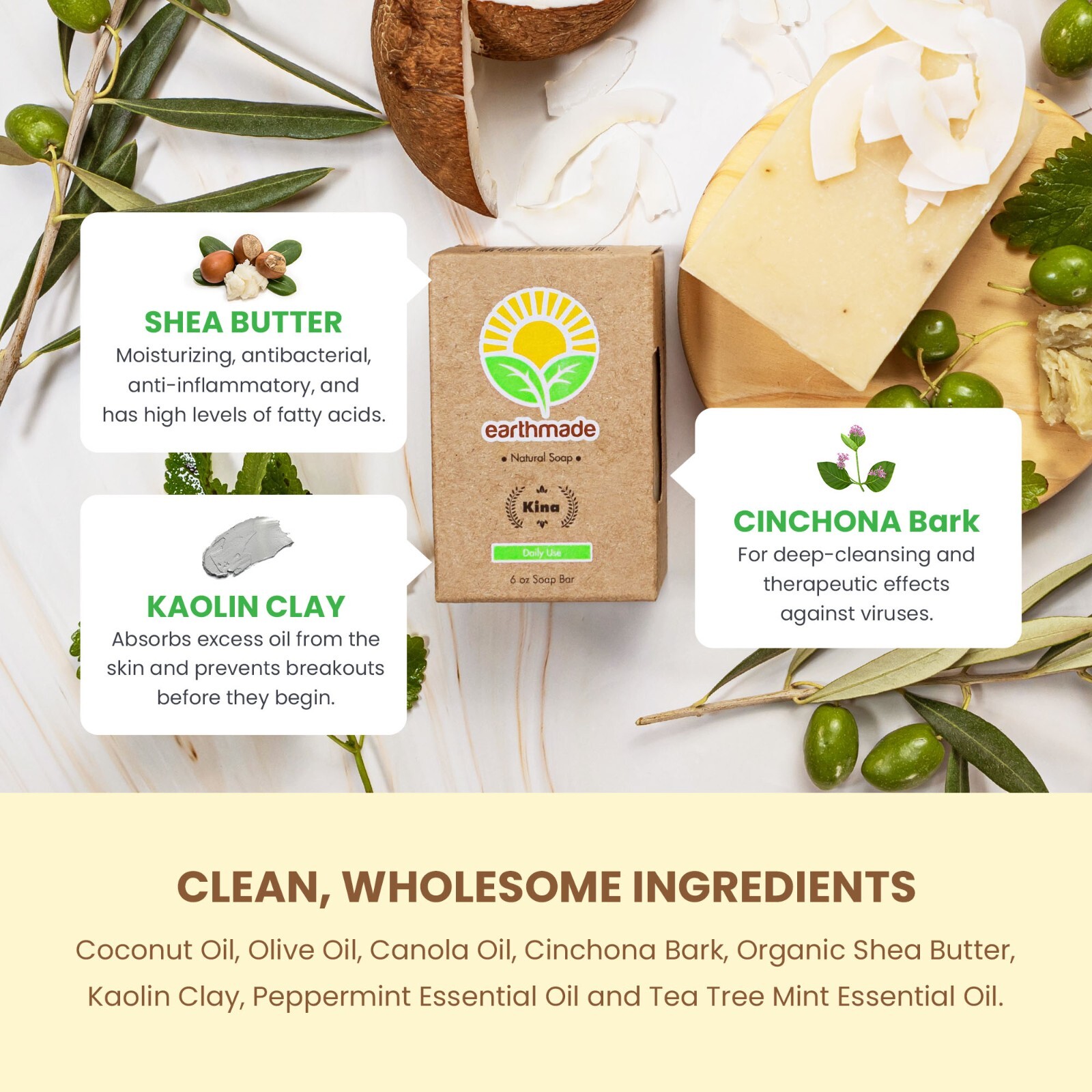 EarthMade – Kina Natural Body Soap, Hand and Face Wash Bar
