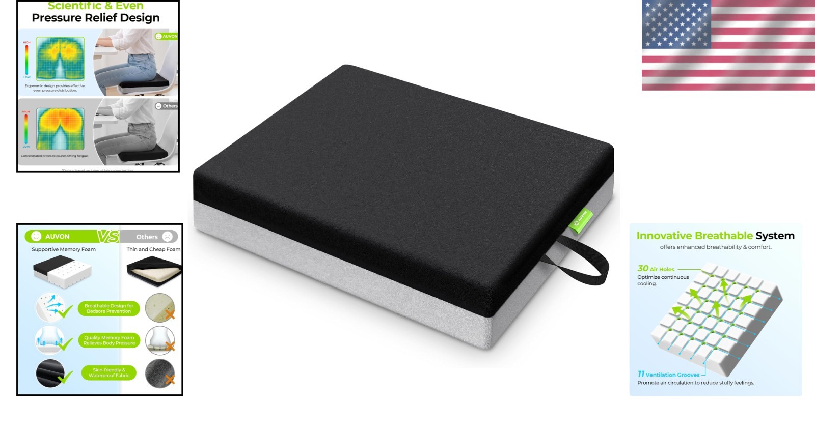 Ventilated Memory Foam Seat Cushion – Anti-Bedsore & Waterproof Comfort 18»x…