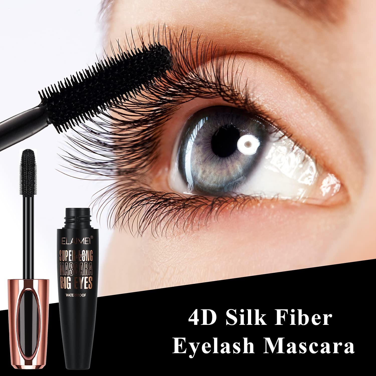 2 Pack Mascara Black Volume and Length, Natural Waterproof Smudge-Proof 4D Si…