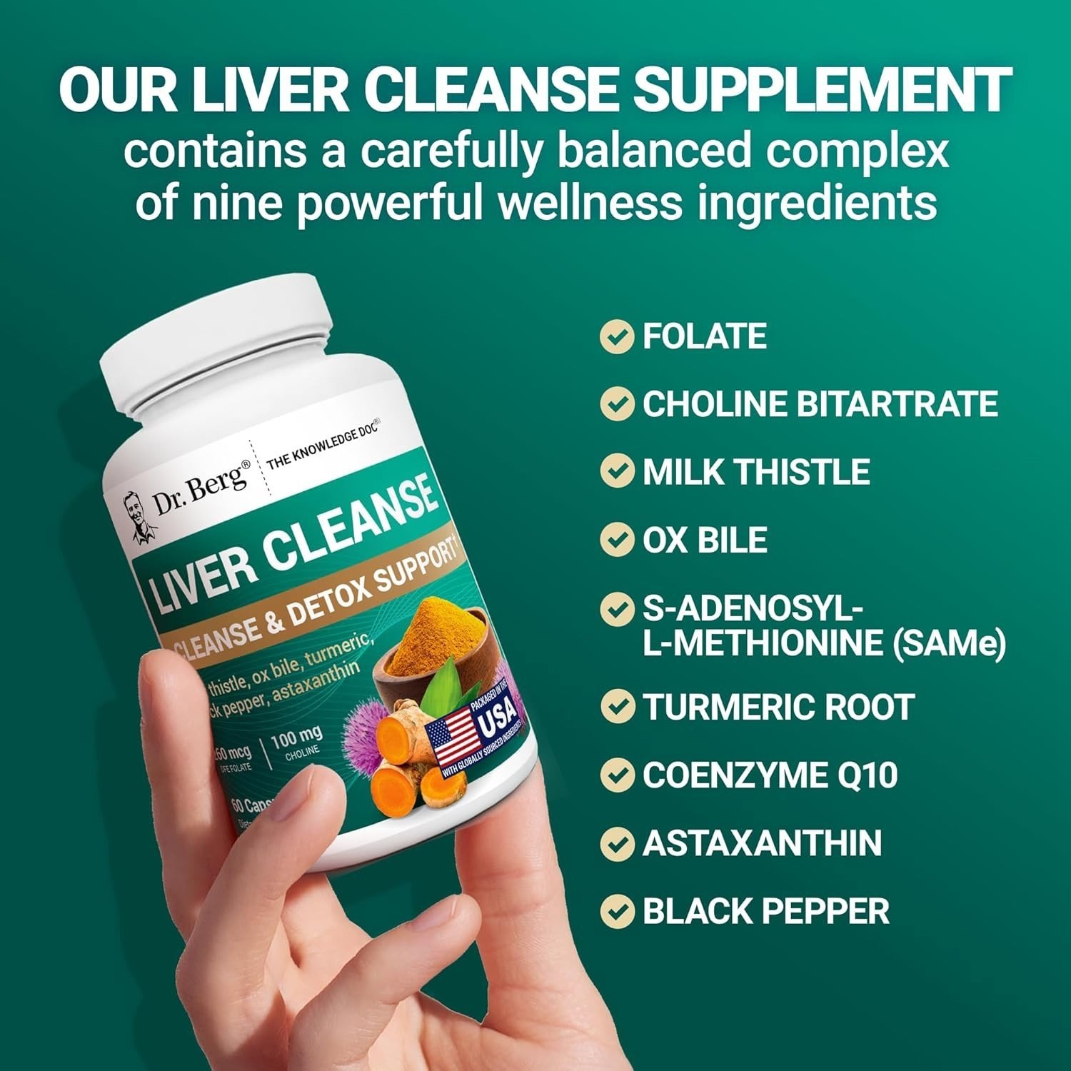Dr. Berg Liver Cleanse Detox Capsules with Milk Thistle Ox Bile Folate 60 Caps