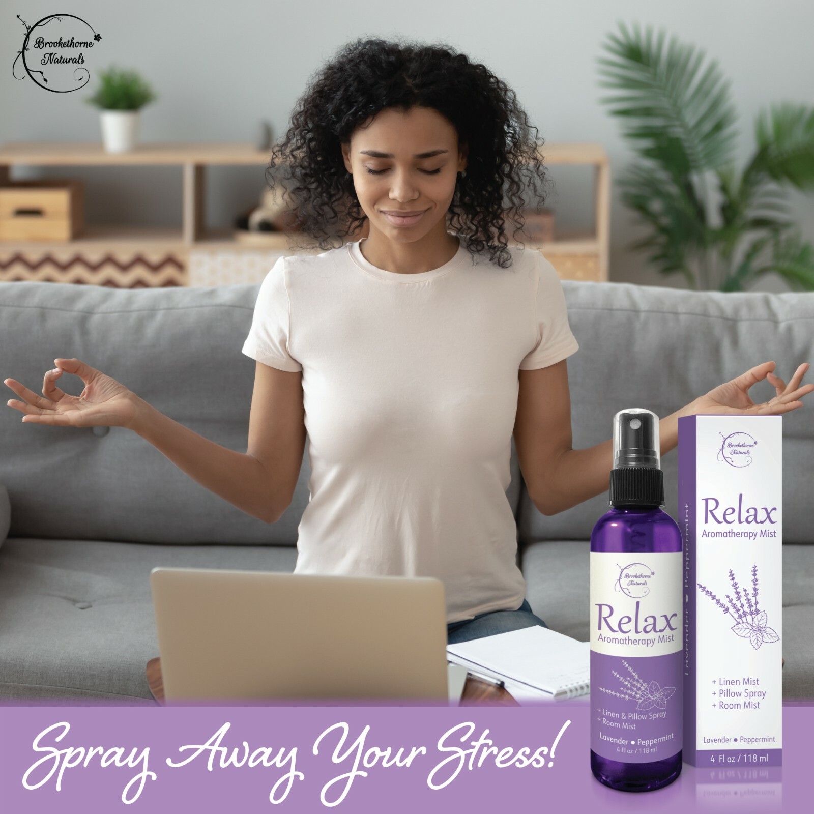 Relax Aromatherapy Spray – Lavender & Peppermint – Room, Linen & Pillow Mist 4oz