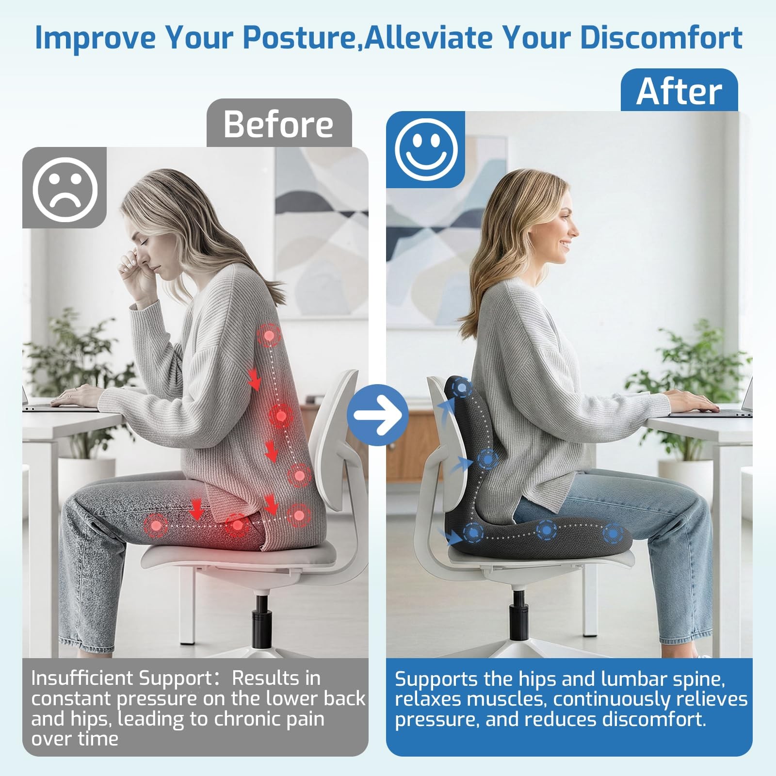 Seat Cushion,Office Chair Cushion with Lumbar Support,Memory Foam Car Orthope…