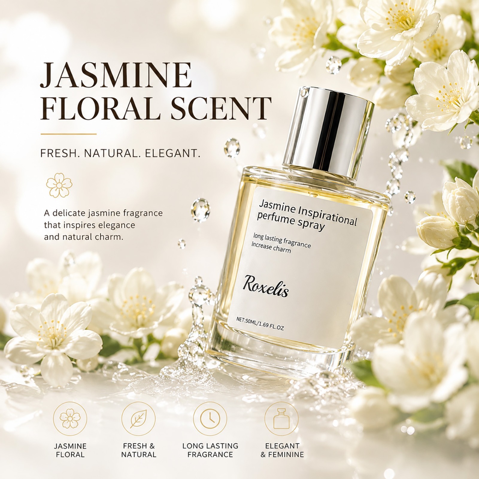 Long Lasting Jasmine Perfume for Women Fresh Floral Eau De Parfum Spray 50ML
