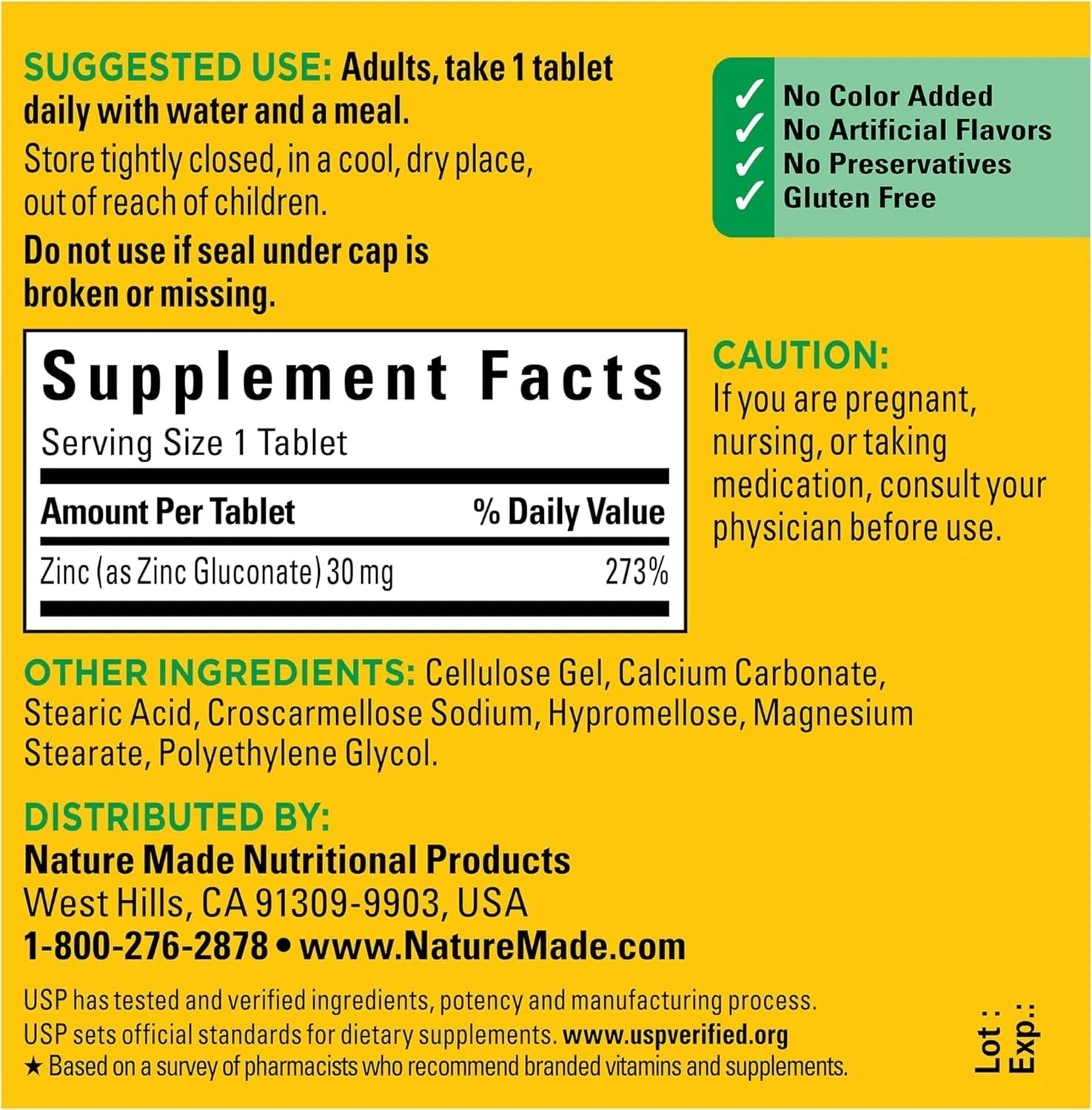 Nature Made Zinc 30 mg, Zinc Supplements for Men & Women, Dietary Supplement for