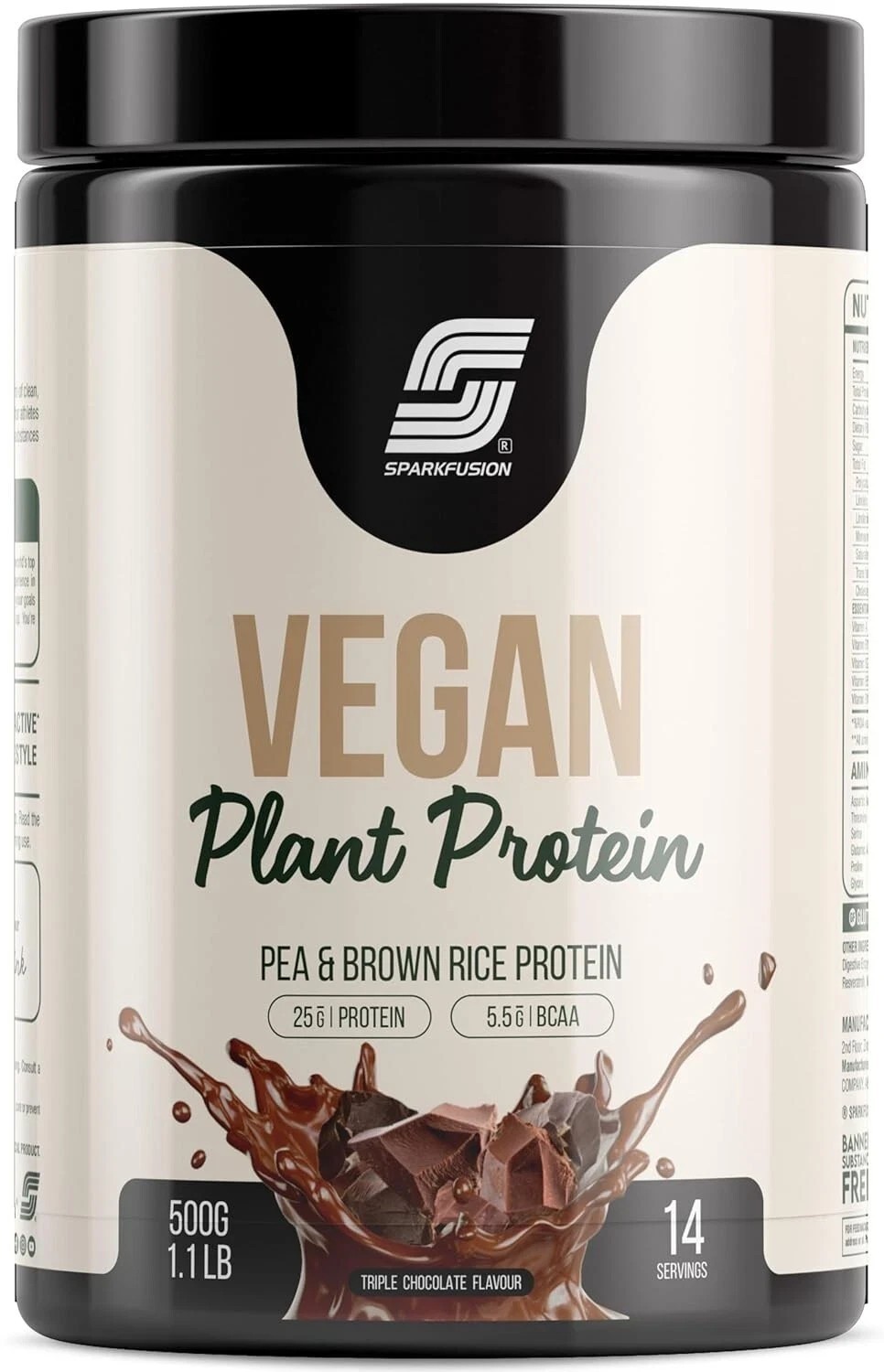 Sparkfusion Vegan Plant Protein Powder|Organic Isolated Pea, Chocolate 500gm