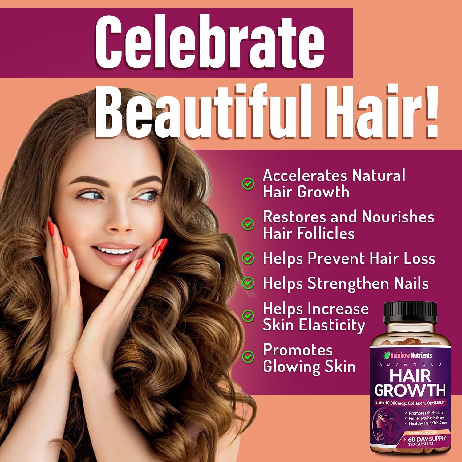 Hair Growth Vitamins for Women | Biotin 10000mcg Collagen Patented OptiMSM® g…