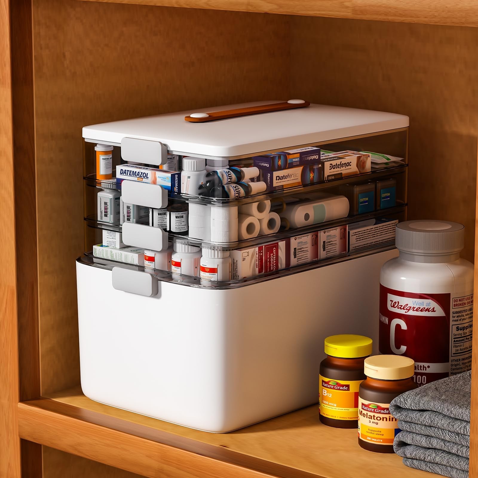 4-Tier Portable Medicine Storage Organizer Box – First Aid, Craft & Sewing Kit w