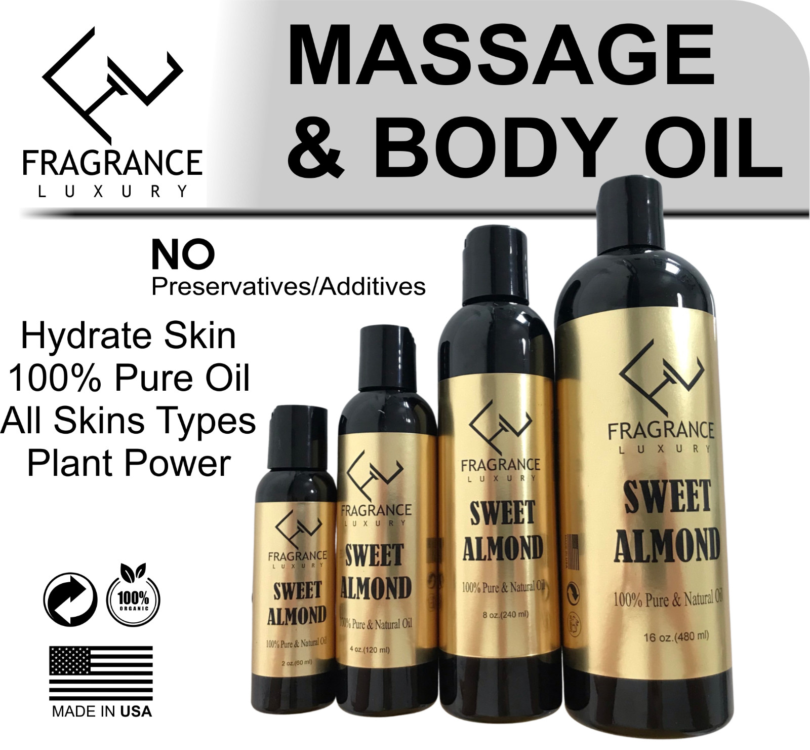 Sweet Almond carrier Oil 100% Pure Natural Organic For Skin,Face,Hair & Massage